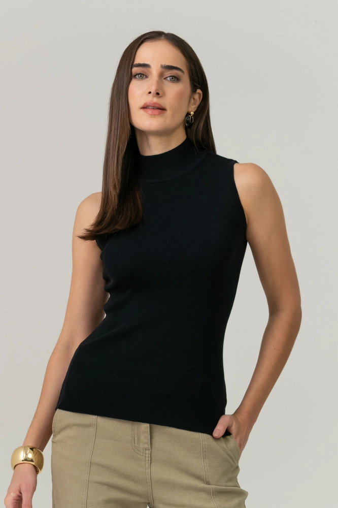 9038777 - Blusa Tricot Sem Manga E Zíper PRETO 9038777 - Blusa Tricot Sem Manga E Zíper PRETO - Imagem 1