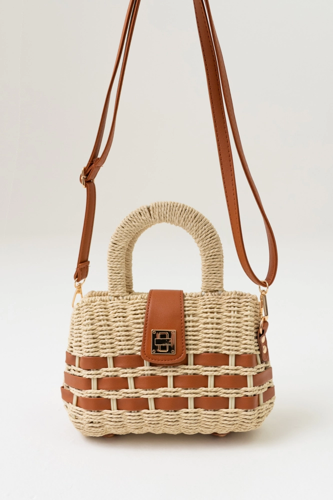 9039002 - Bolsa Palha Com Fecho Torniquete E Tiras De Pu NATURAL - Imagem 2