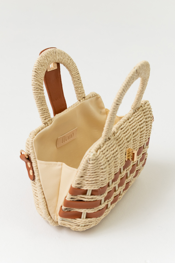 9039002 - Bolsa Palha Com Fecho Torniquete E Tiras De Pu NATURAL 9039002 - Bolsa Palha Com Fecho Torniquete E Tiras De Pu NATURAL
