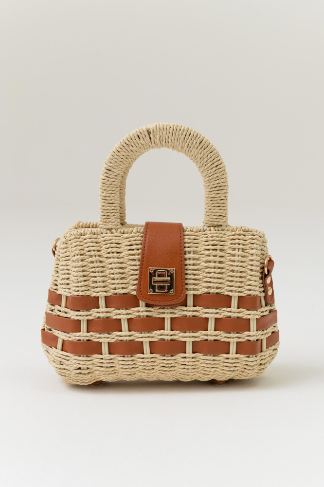 9039002 - Bolsa Palha Com Fecho Torniquete E Tiras De Pu NATURAL 9039002 - Bolsa Palha Com Fecho Torniquete E Tiras De Pu NATURAL