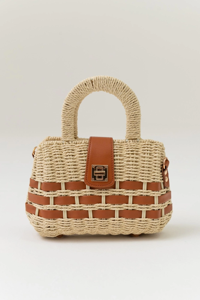 9039002 - Bolsa Palha Com Fecho Torniquete E Tiras De Pu NATURAL - Imagem 1