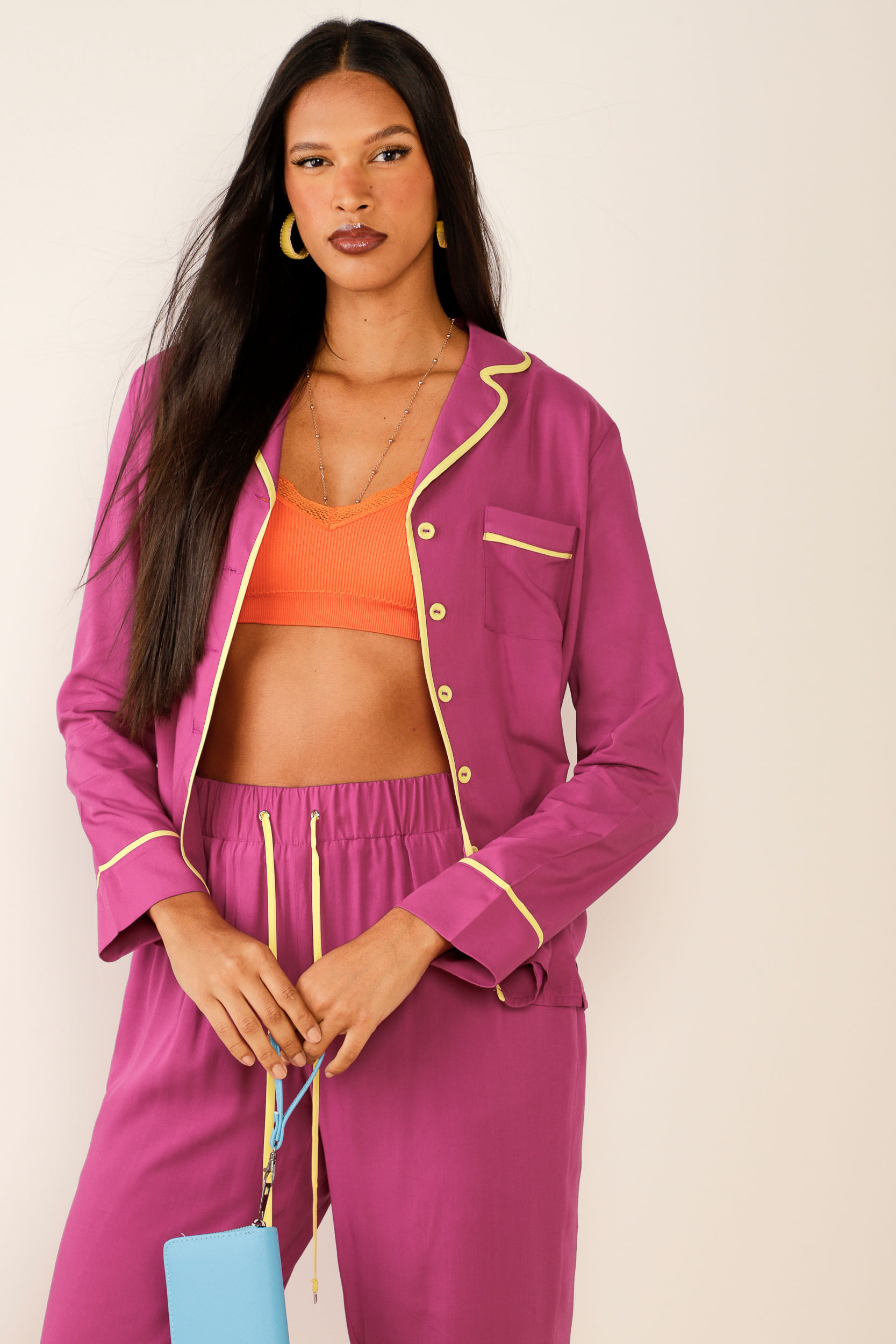Camisa Viscose Manga Longa Color  ROXO 
