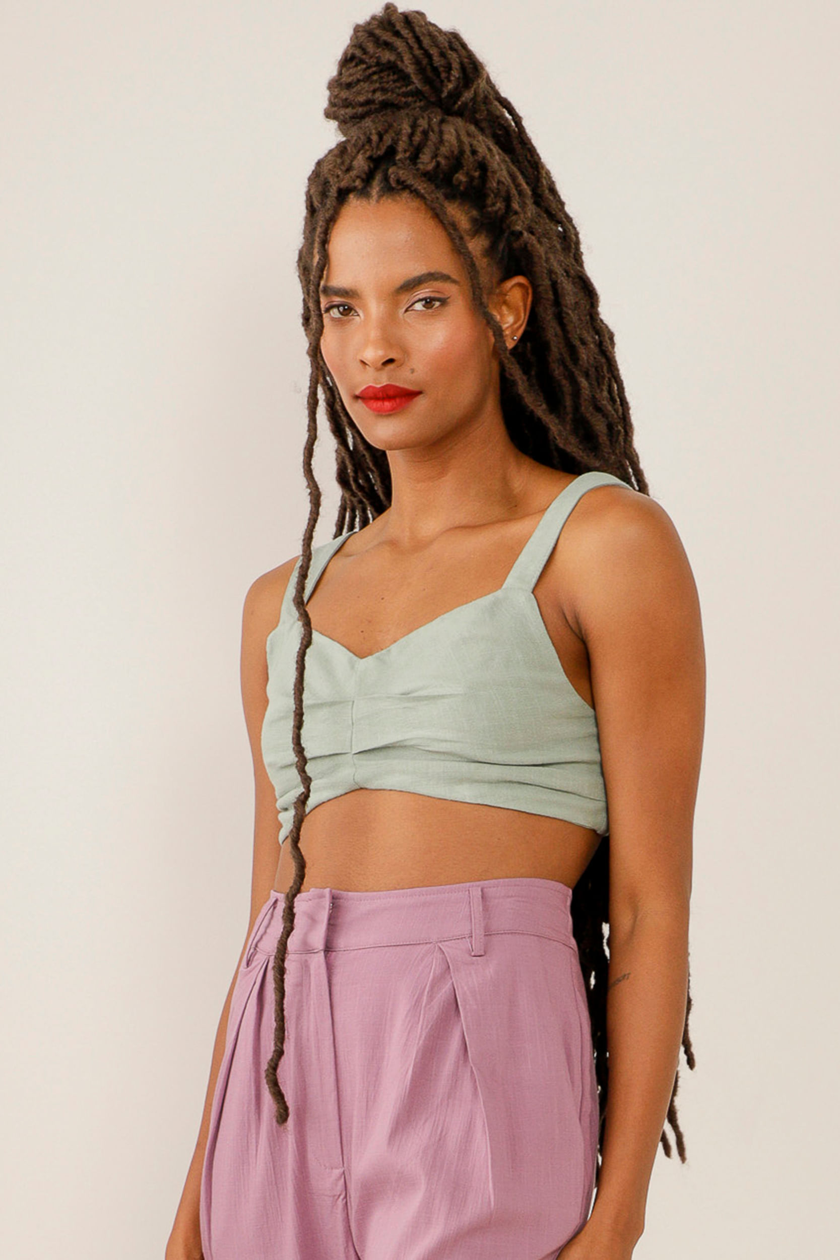 9033472 - Top Viscolinho Cropped Pregas  VERDE 