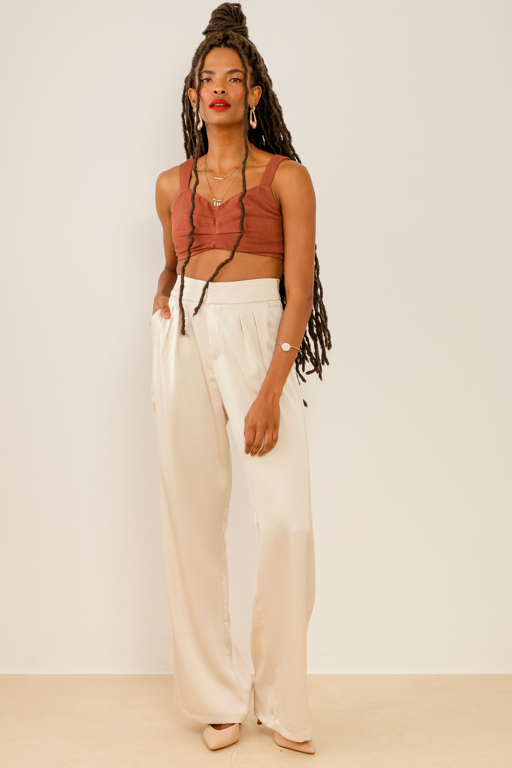 9033472 - Top Viscolinho Cropped Pregas  MARROM