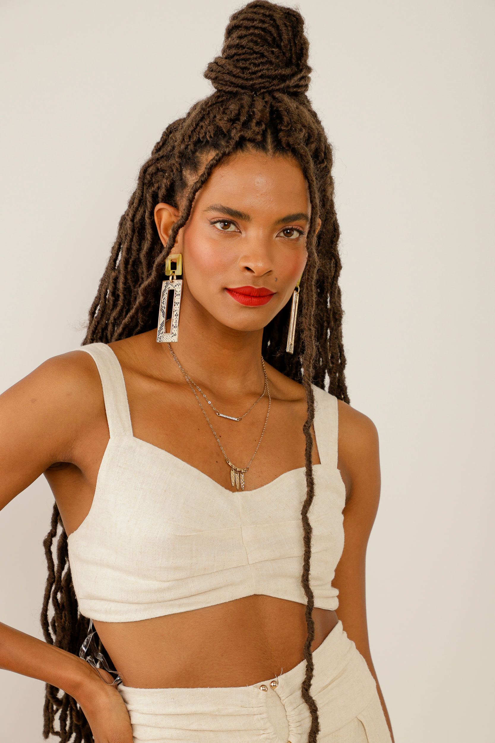 9033472 - Top Viscolinho Cropped Pregas  NATURAL