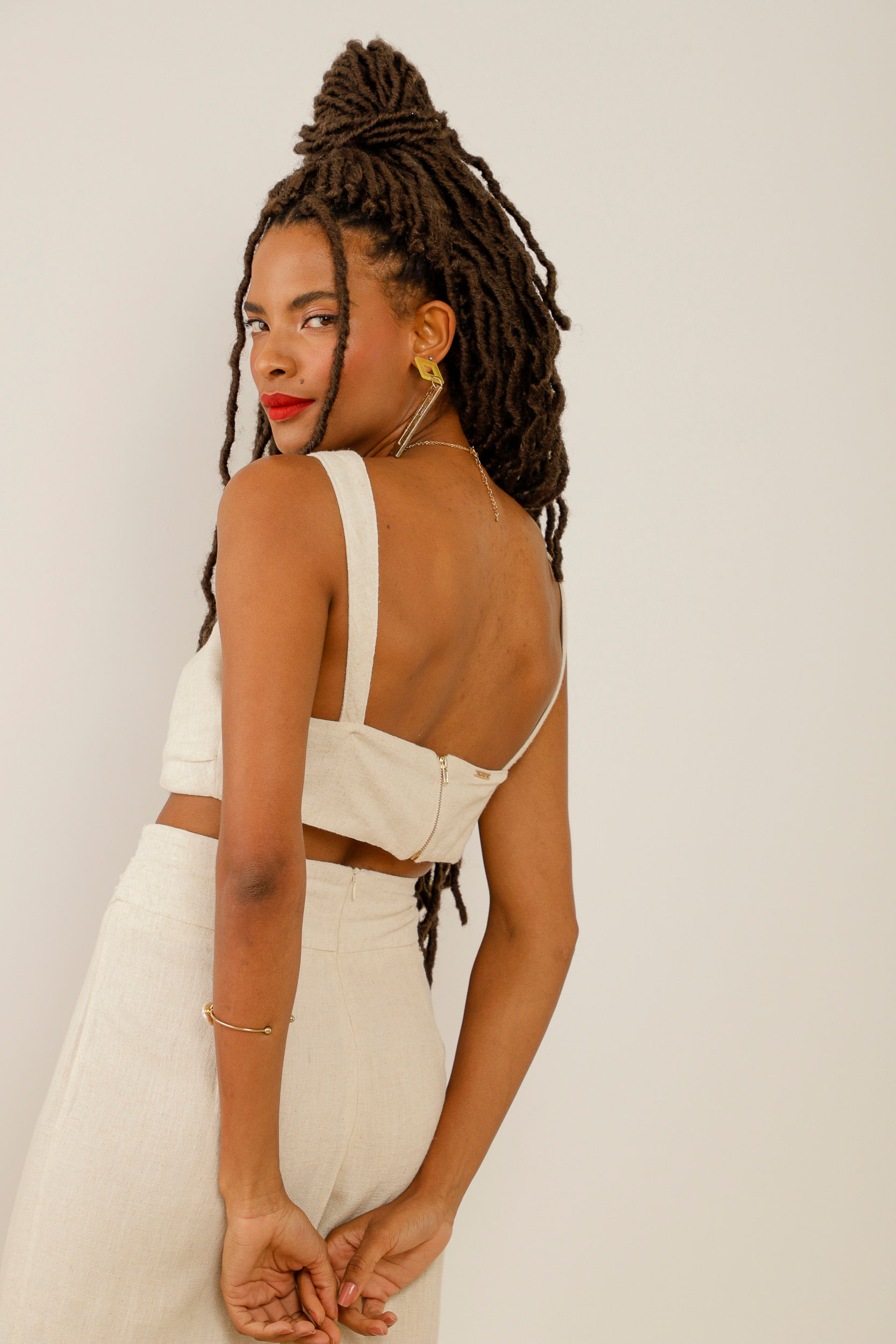 9033472 - Top Viscolinho Cropped Pregas  NATURAL