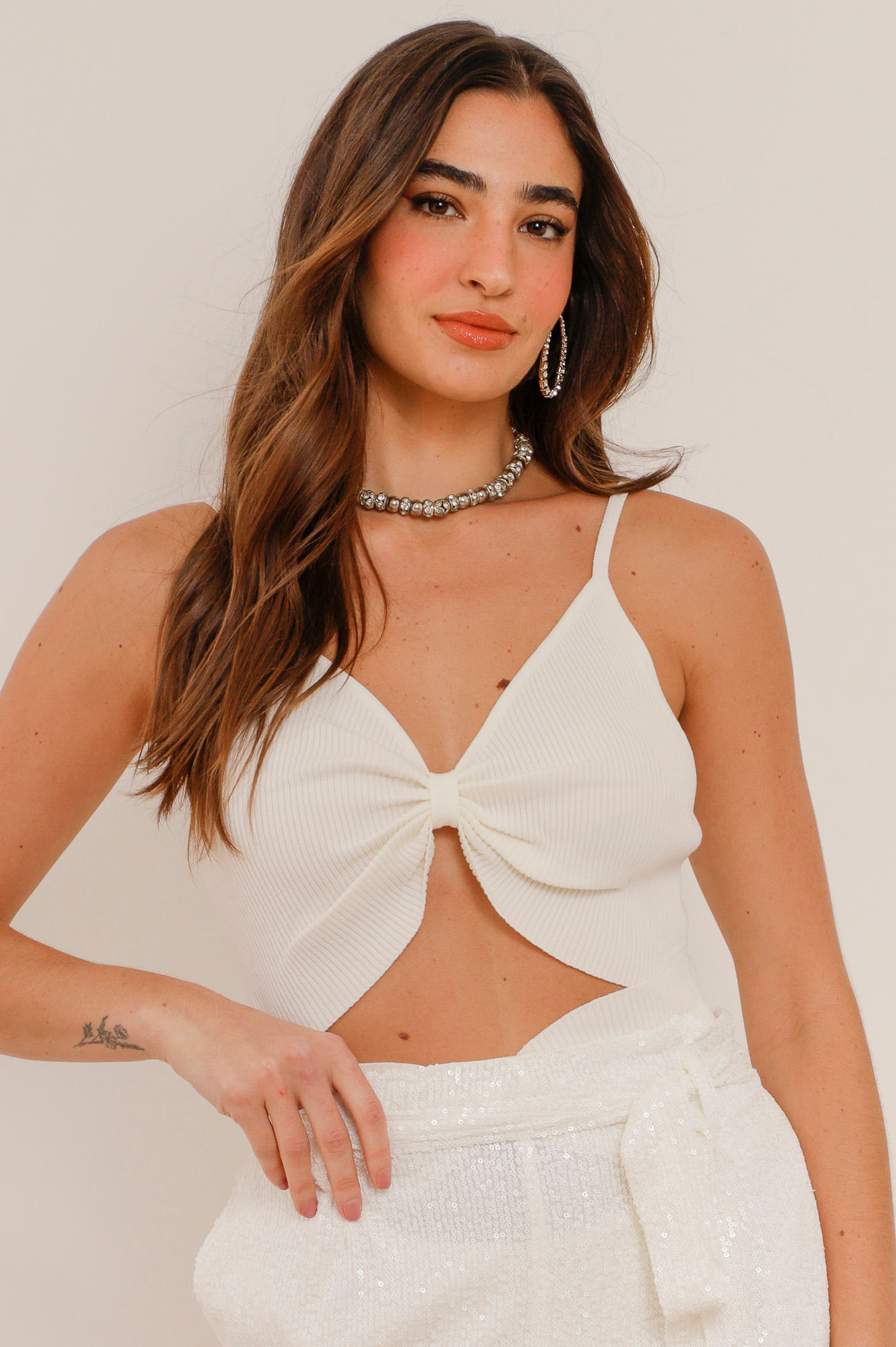 Body Tricot Modal Laços OFF-WHITE