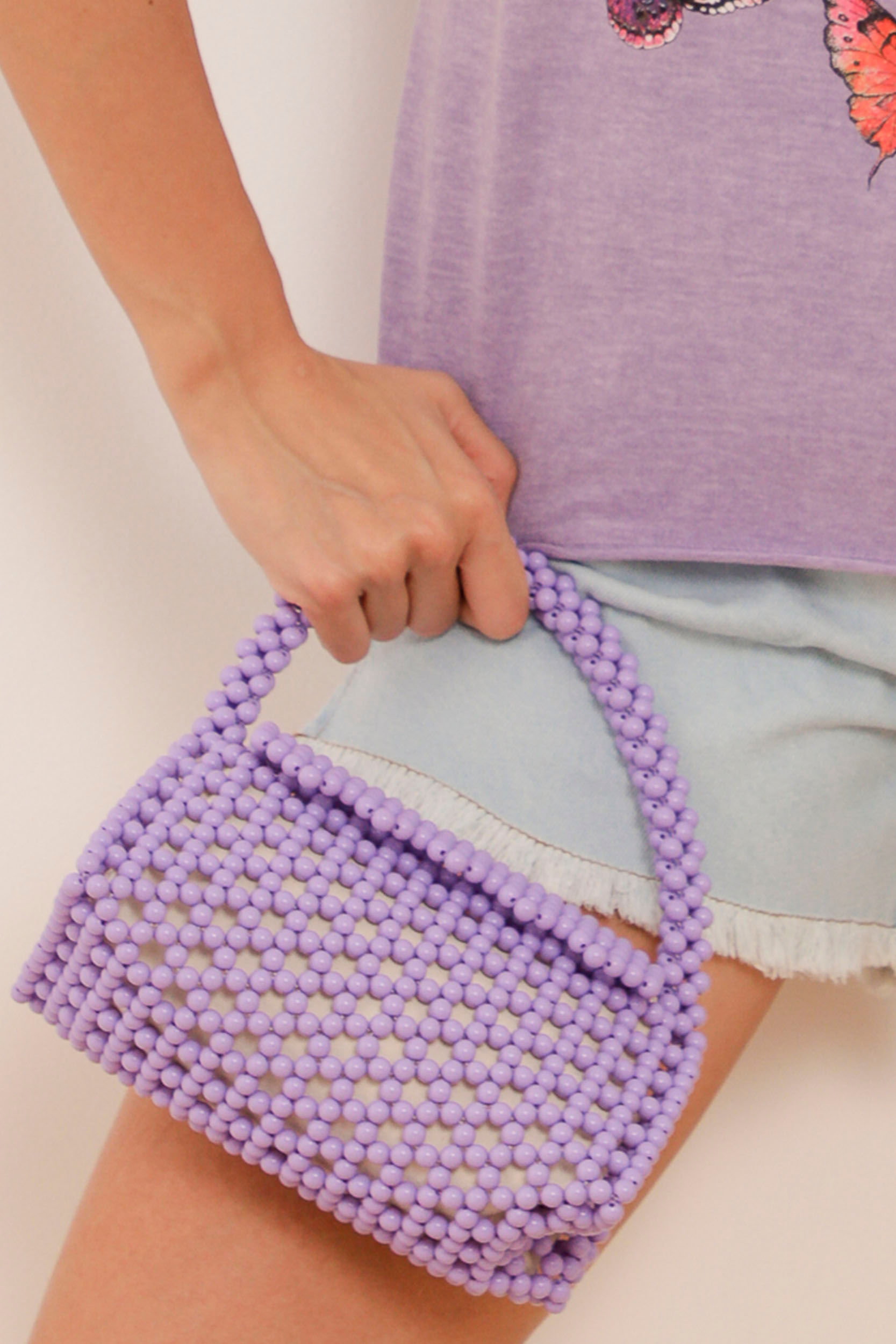 9033517 - Bolsa Miçanga Tipo Baguete  LILAS