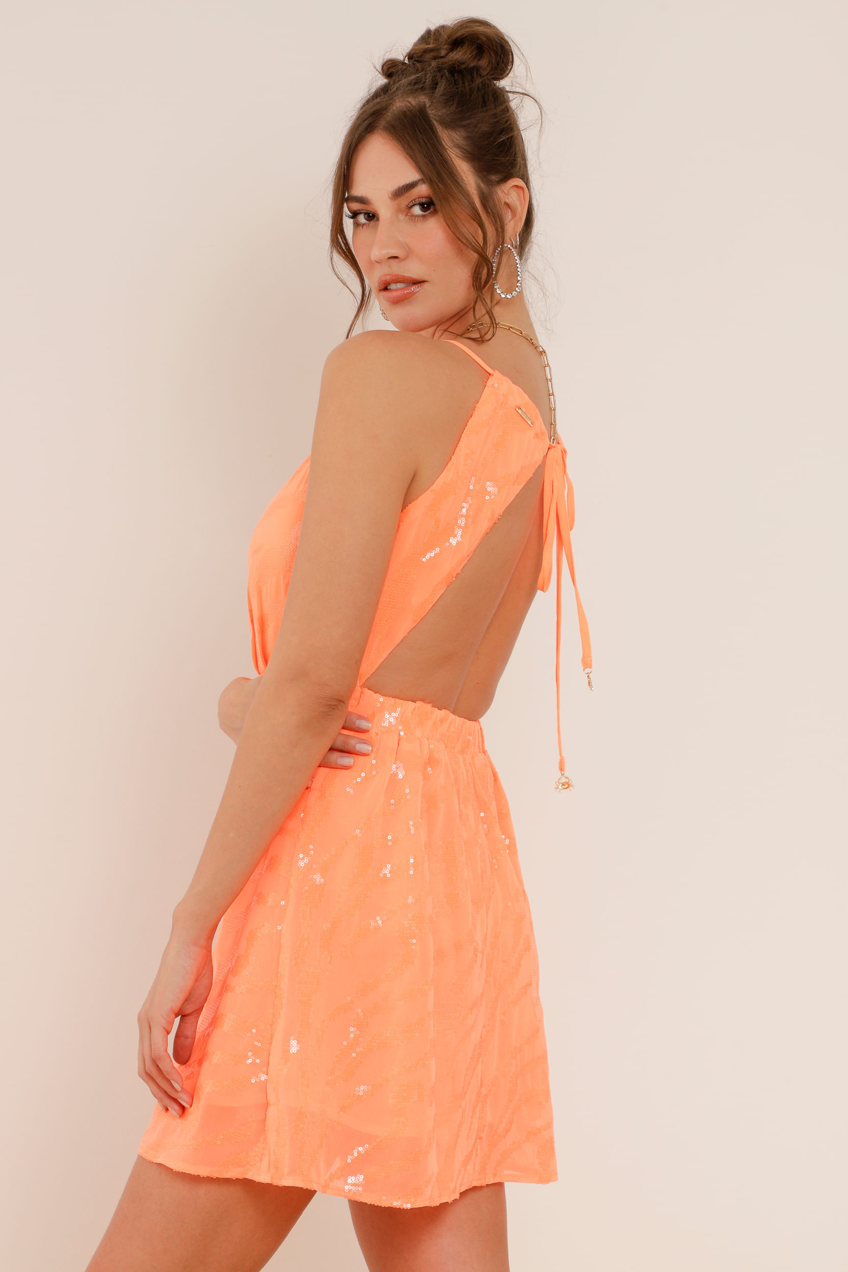 9033602 - Vestido Curto Chiffon Neon  LARANJA