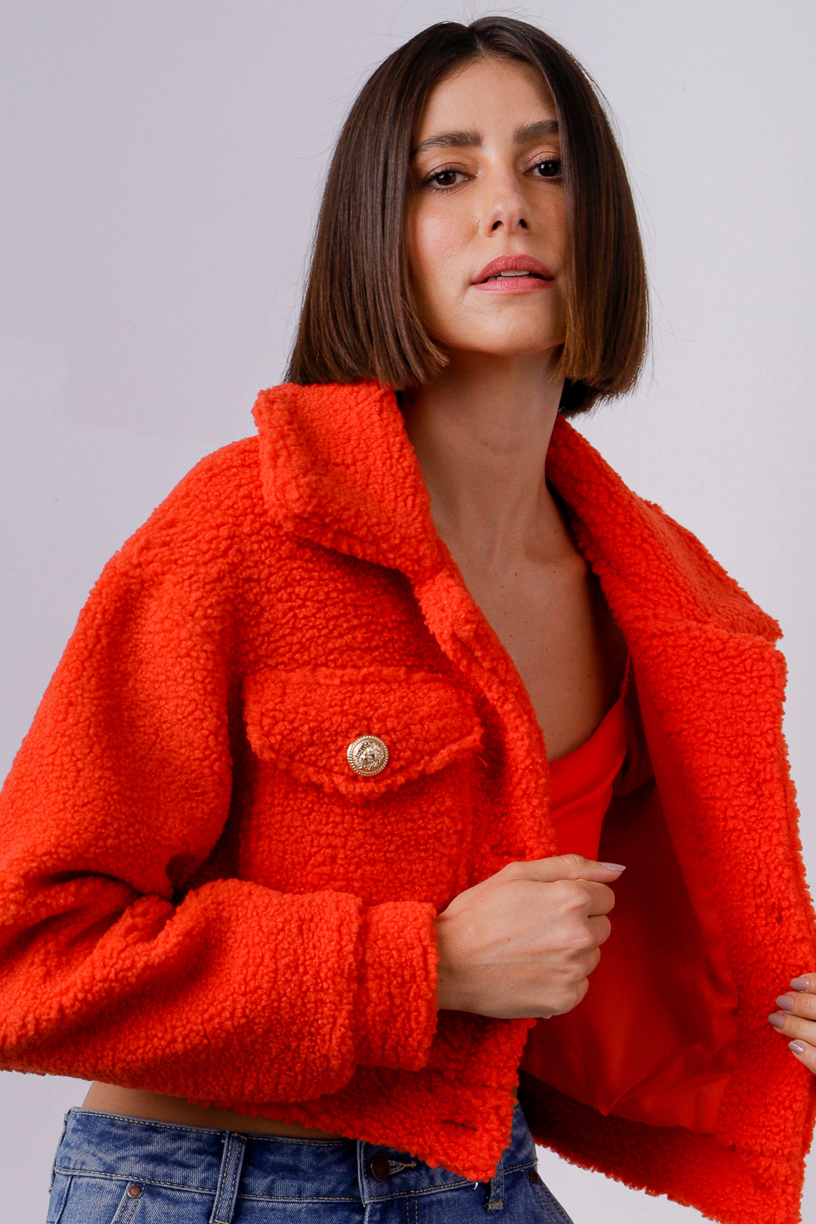 Jaqueta Cropped Teddy LARANJA Jaqueta Cropped Teddy LARANJA