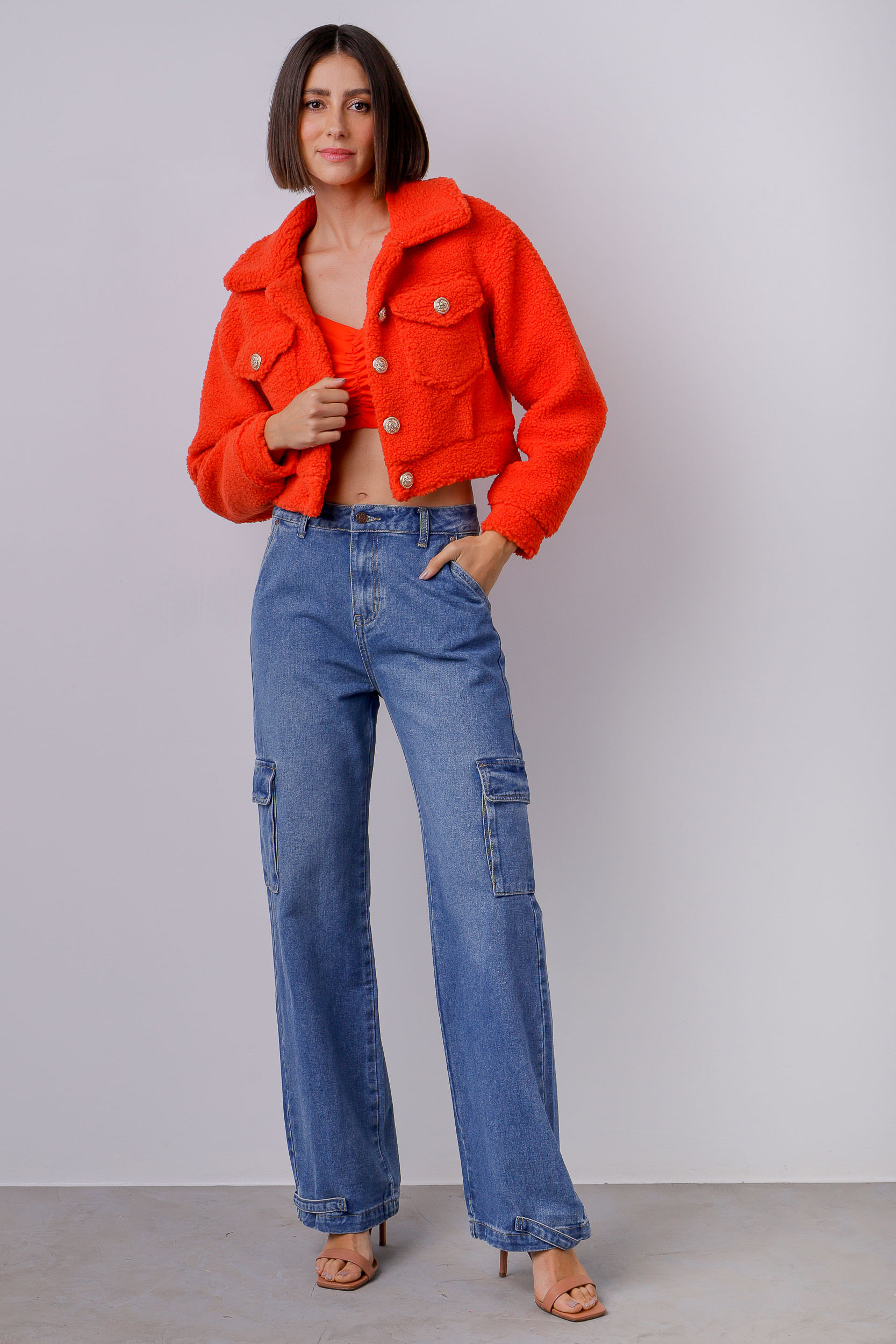 Jaqueta Cropped Teddy LARANJA Jaqueta Cropped Teddy LARANJA