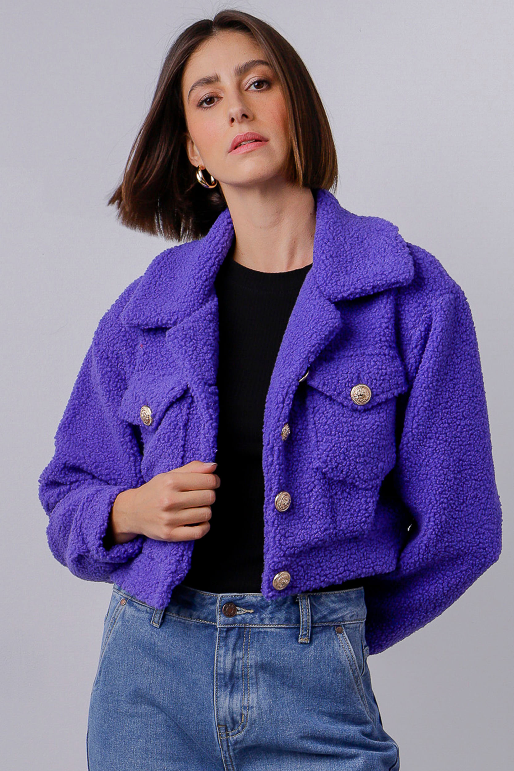 Jaqueta Cropped Teddy  ROXO 