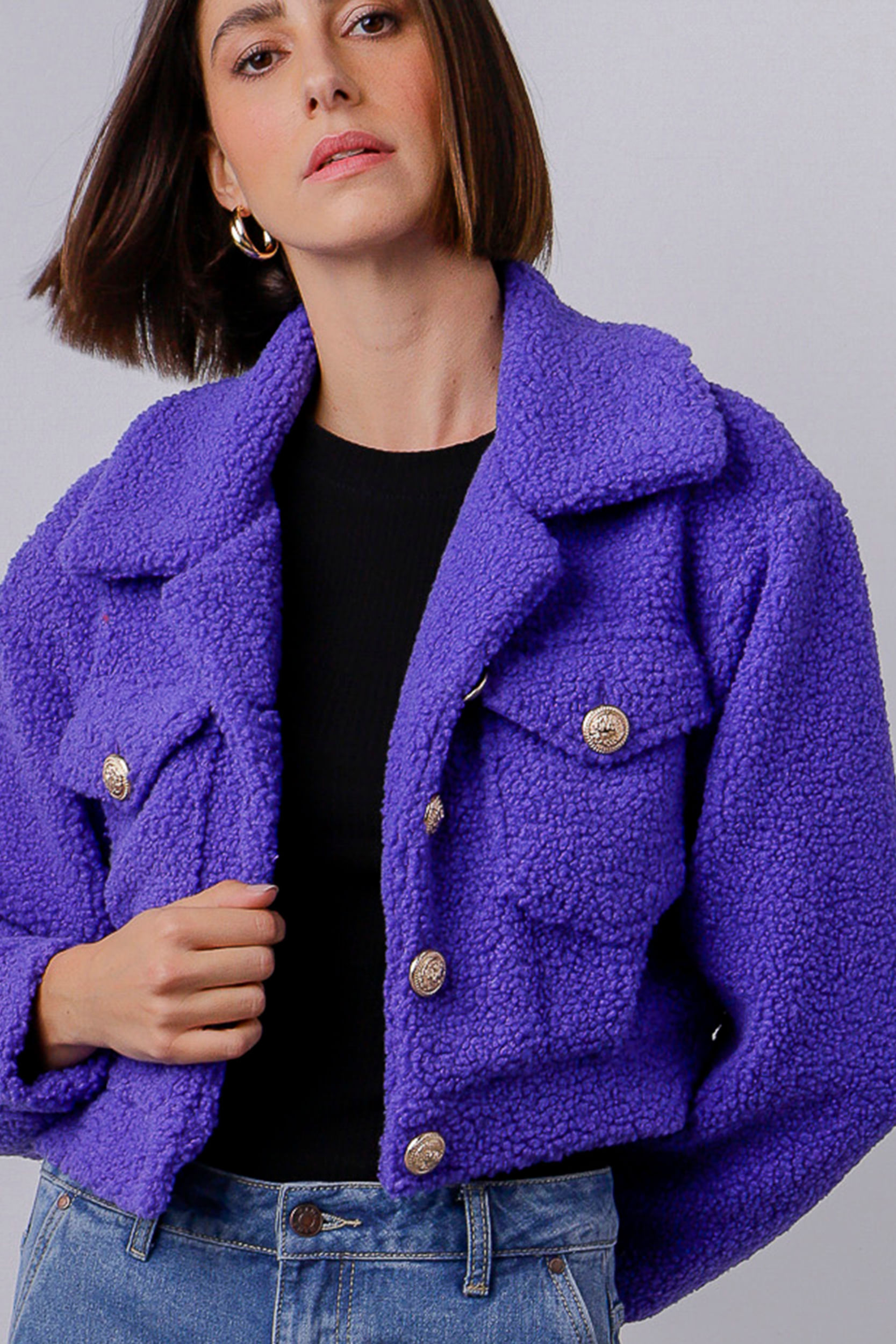Jaqueta Cropped Teddy ROXO Jaqueta Cropped Teddy ROXO