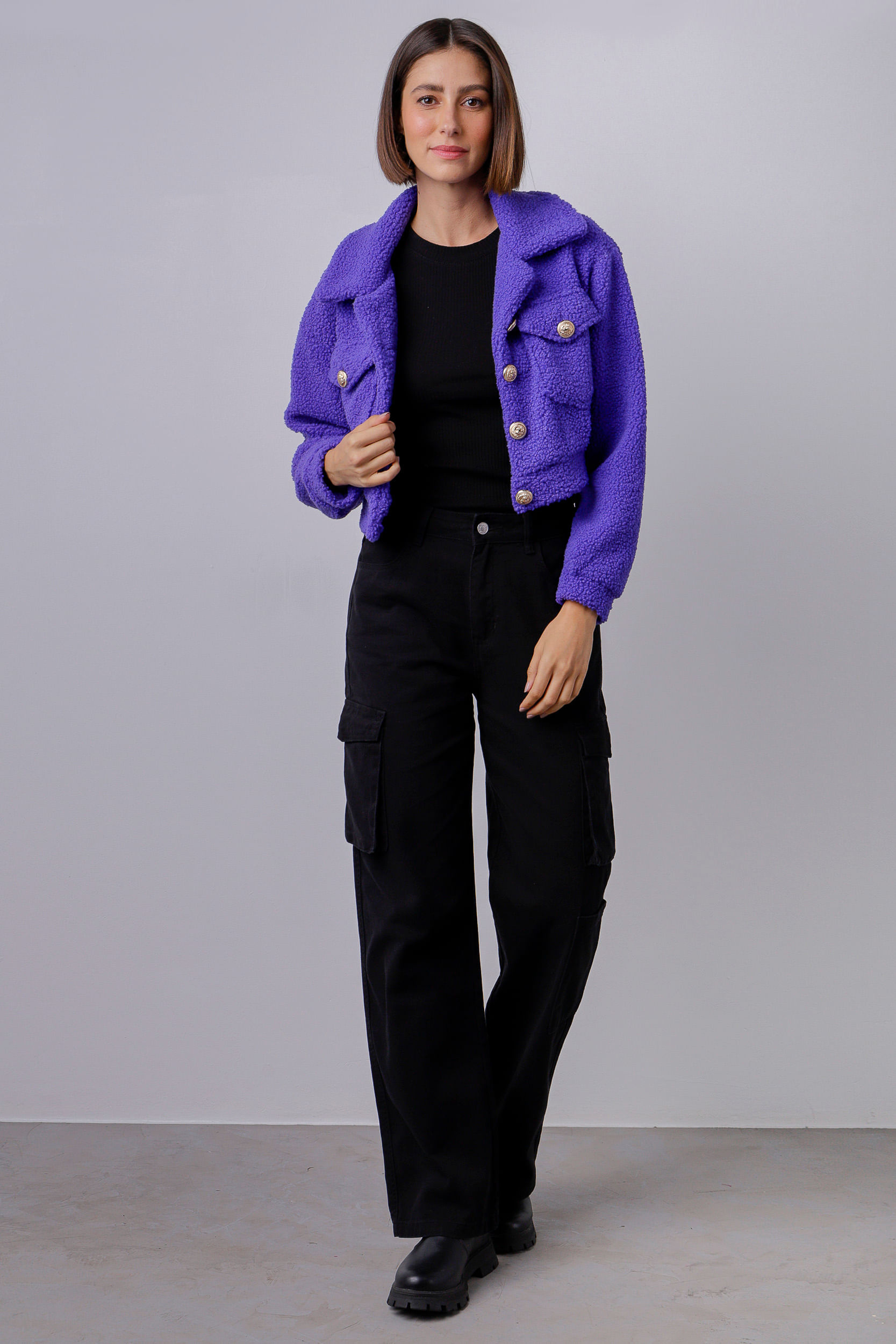 Jaqueta Cropped Teddy ROXO Jaqueta Cropped Teddy ROXO