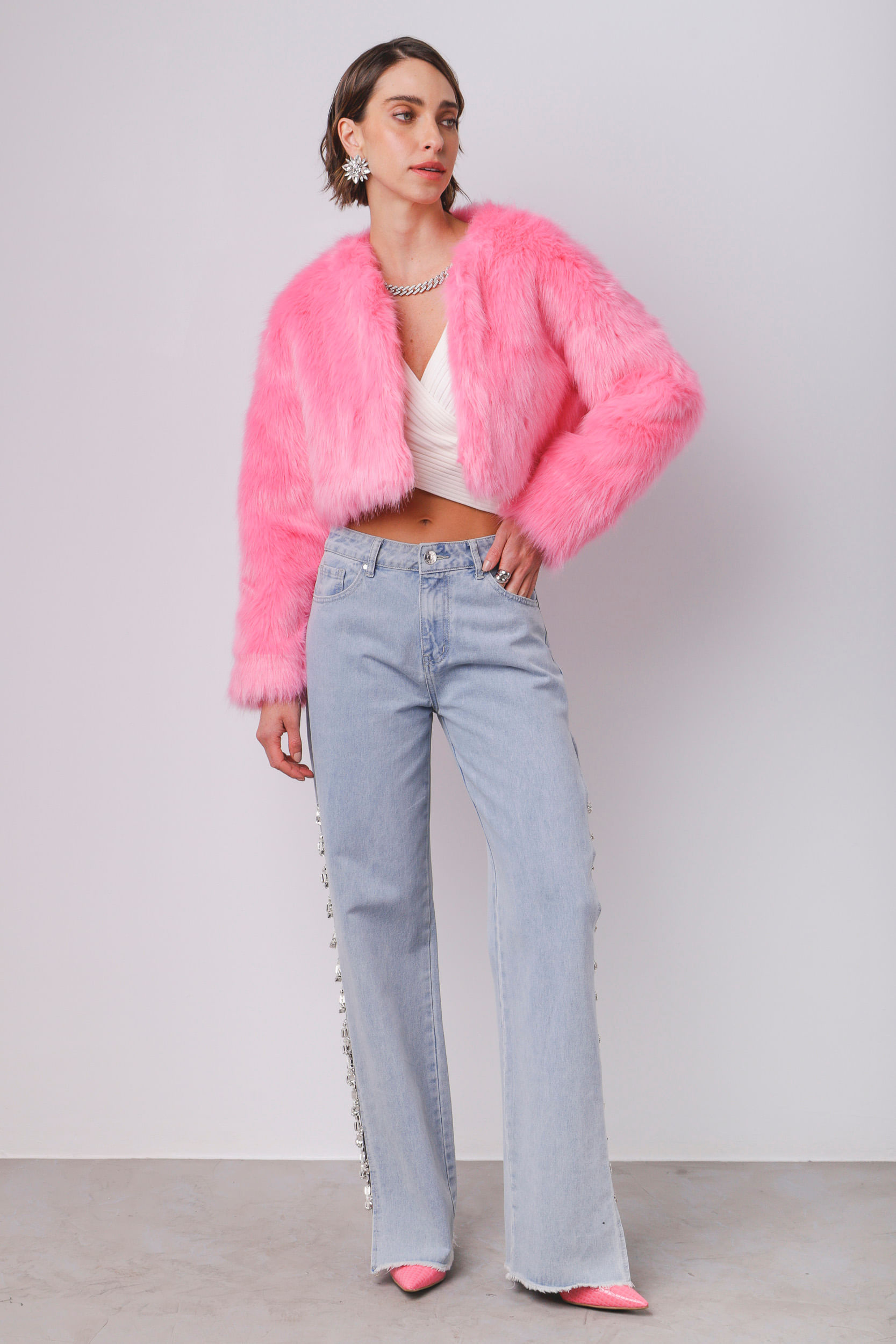 9033978 - Casaco Cropped Amplo Pelo Fake ROSA 9033978 - Casaco Cropped Amplo Pelo Fake ROSA