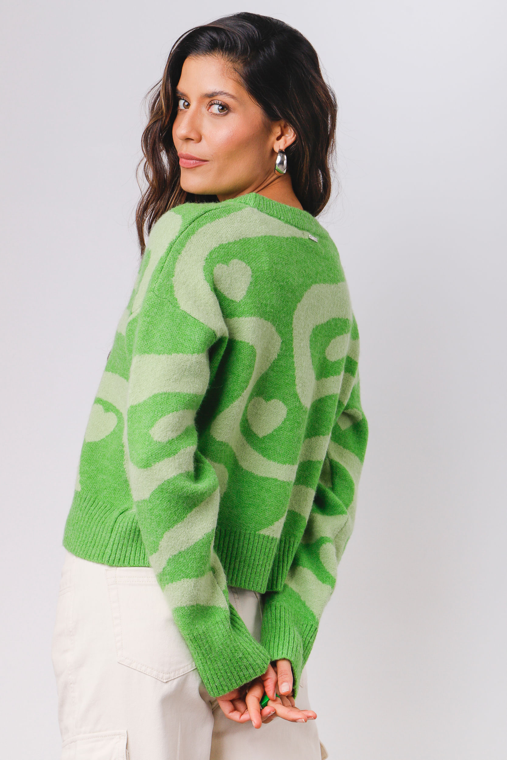9034298 - Blusa Tricot Corações VERDE 9034298 - Blusa Tricot Corações VERDE