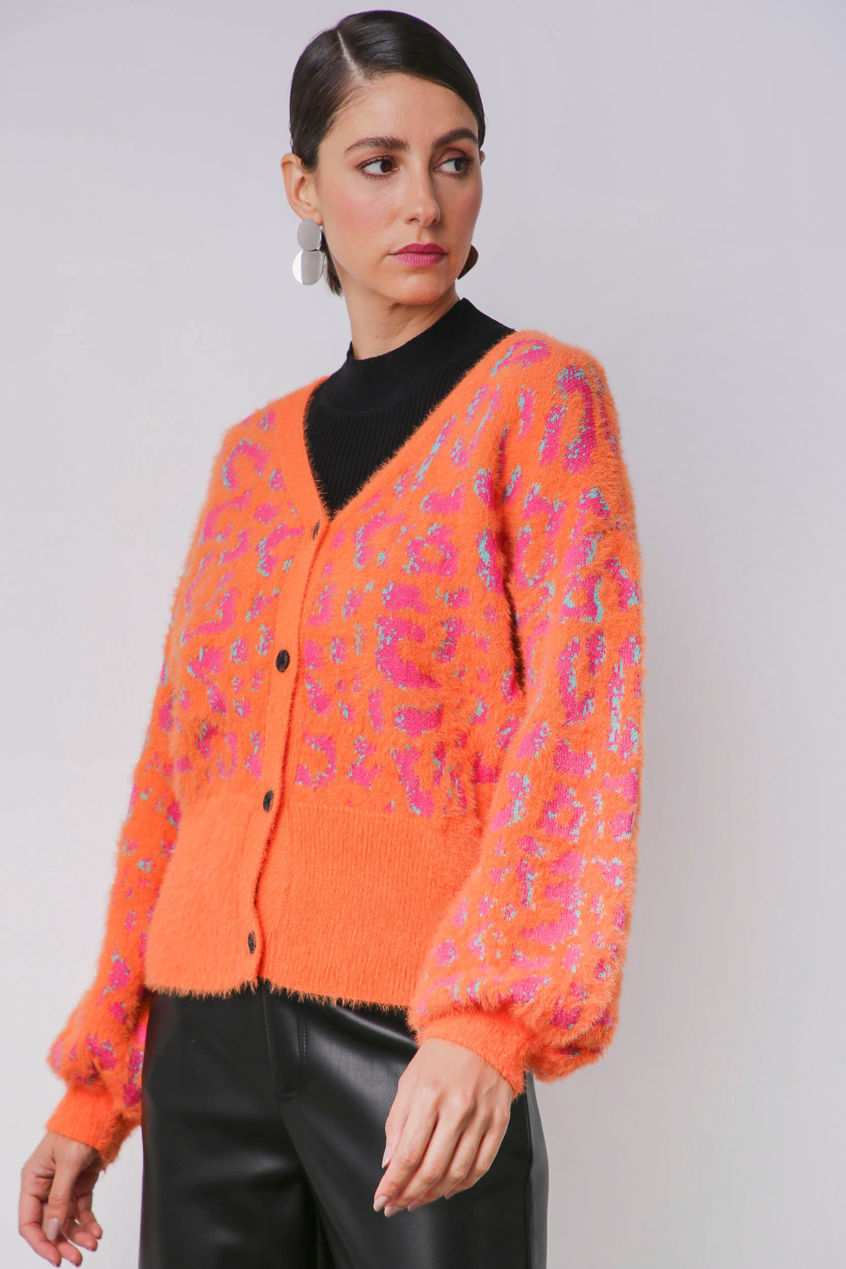 9034302 - Cardigan Tricot Felpudo Onça LARANJA
