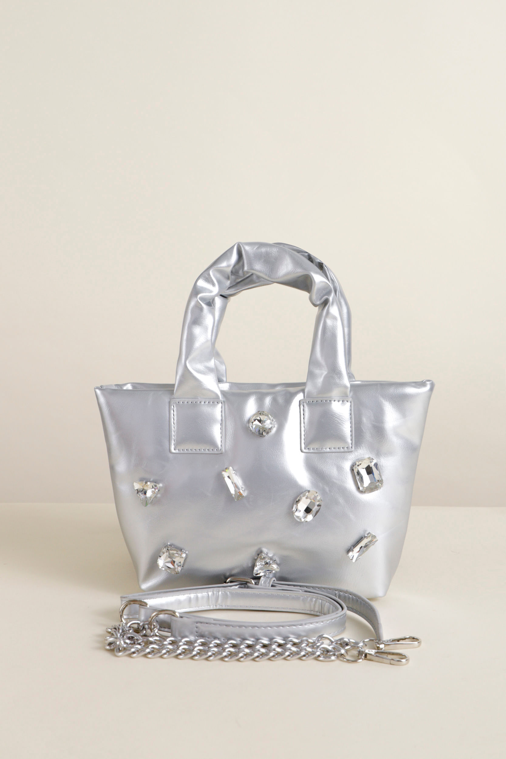 9034077 - Bolsa Tote Aplicação Brilho PRATA