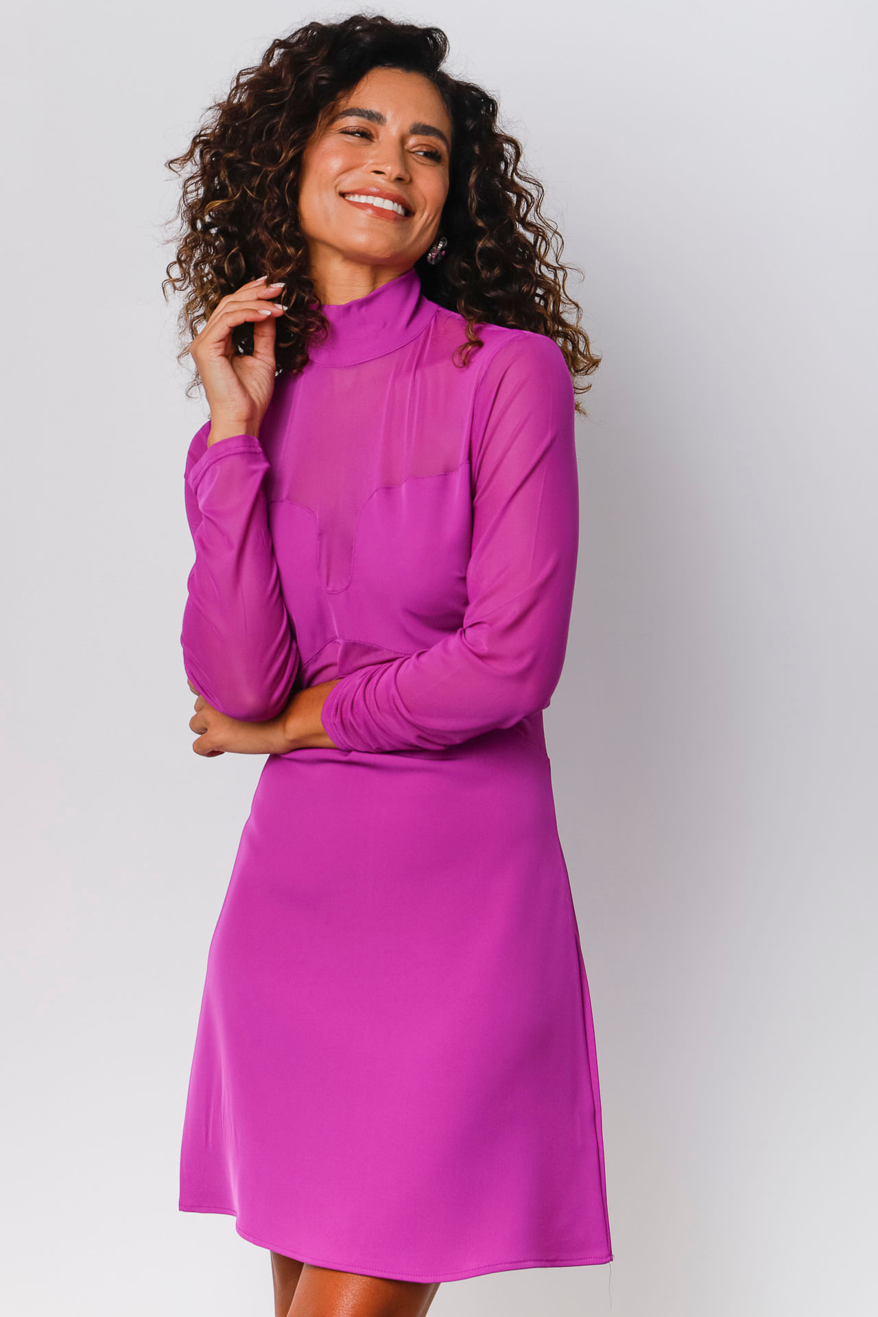 9034166 - Vestido Curto Tule Gola Alta ROXO 