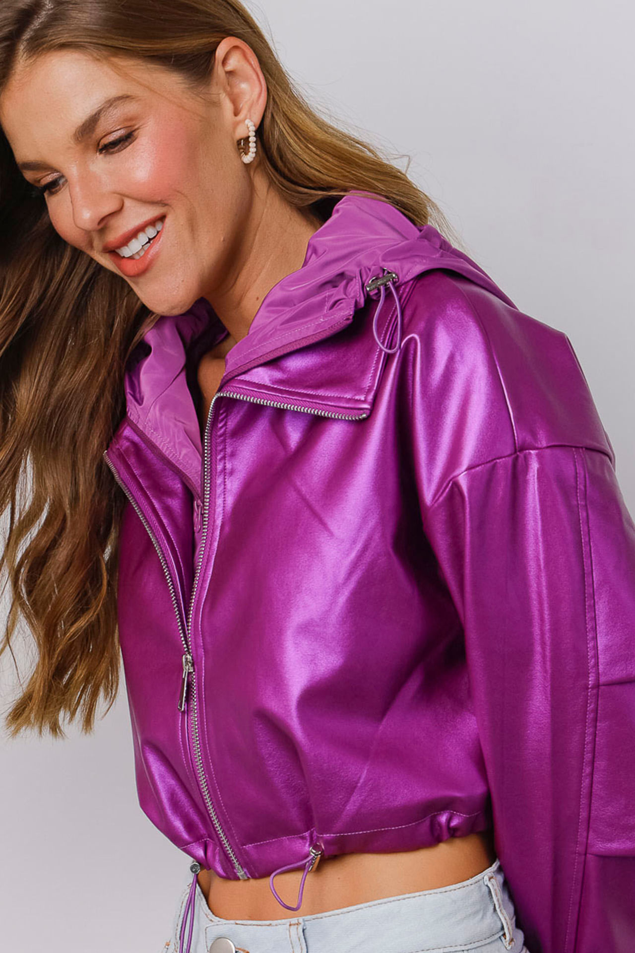 Jaqueta PU Corta Vento ROXO Jaqueta PU Corta Vento ROXO