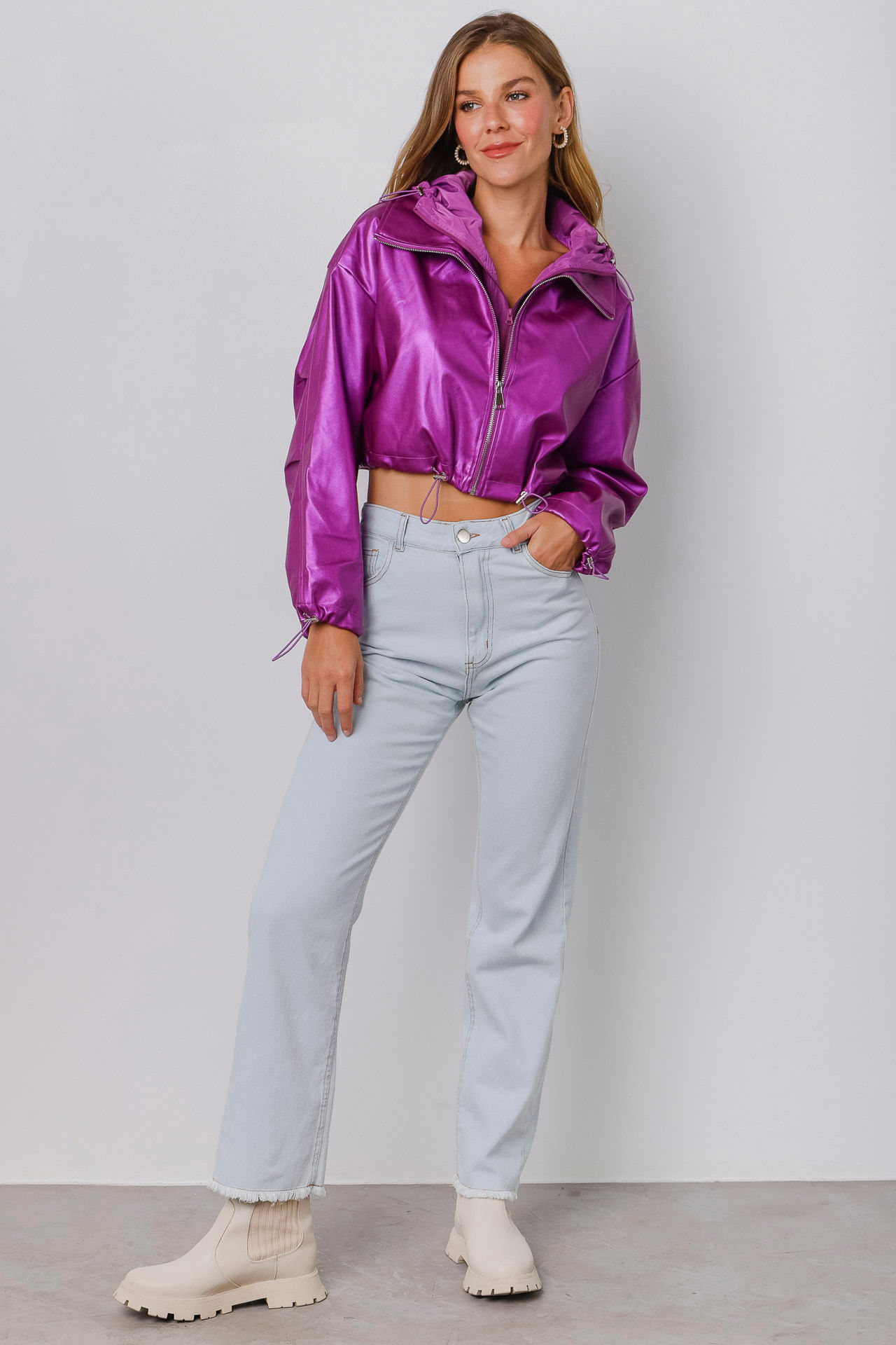 Jaqueta PU Corta Vento ROXO Jaqueta PU Corta Vento ROXO