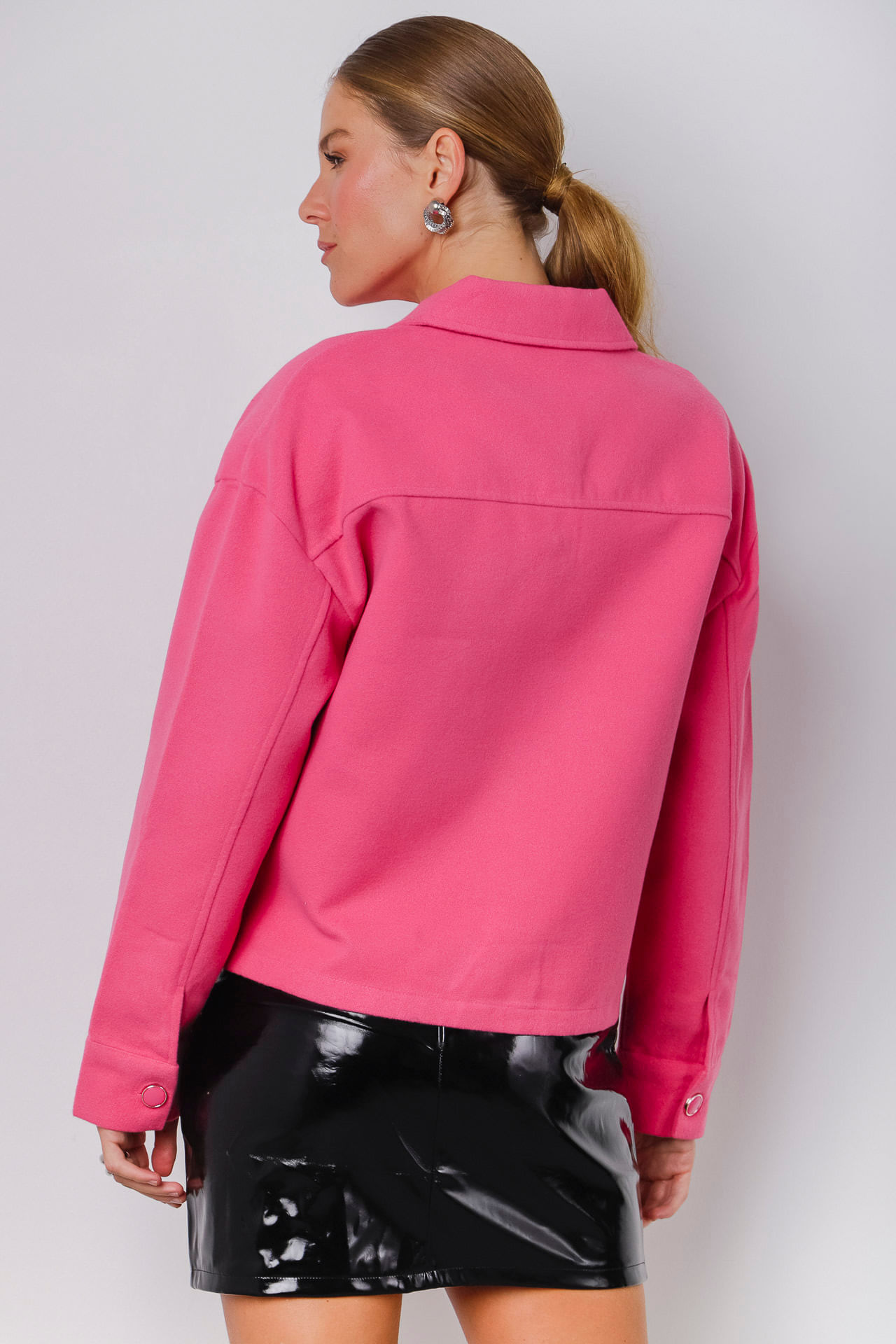 Jaqueta Lã Sintética Bolsos Frontais ROSA