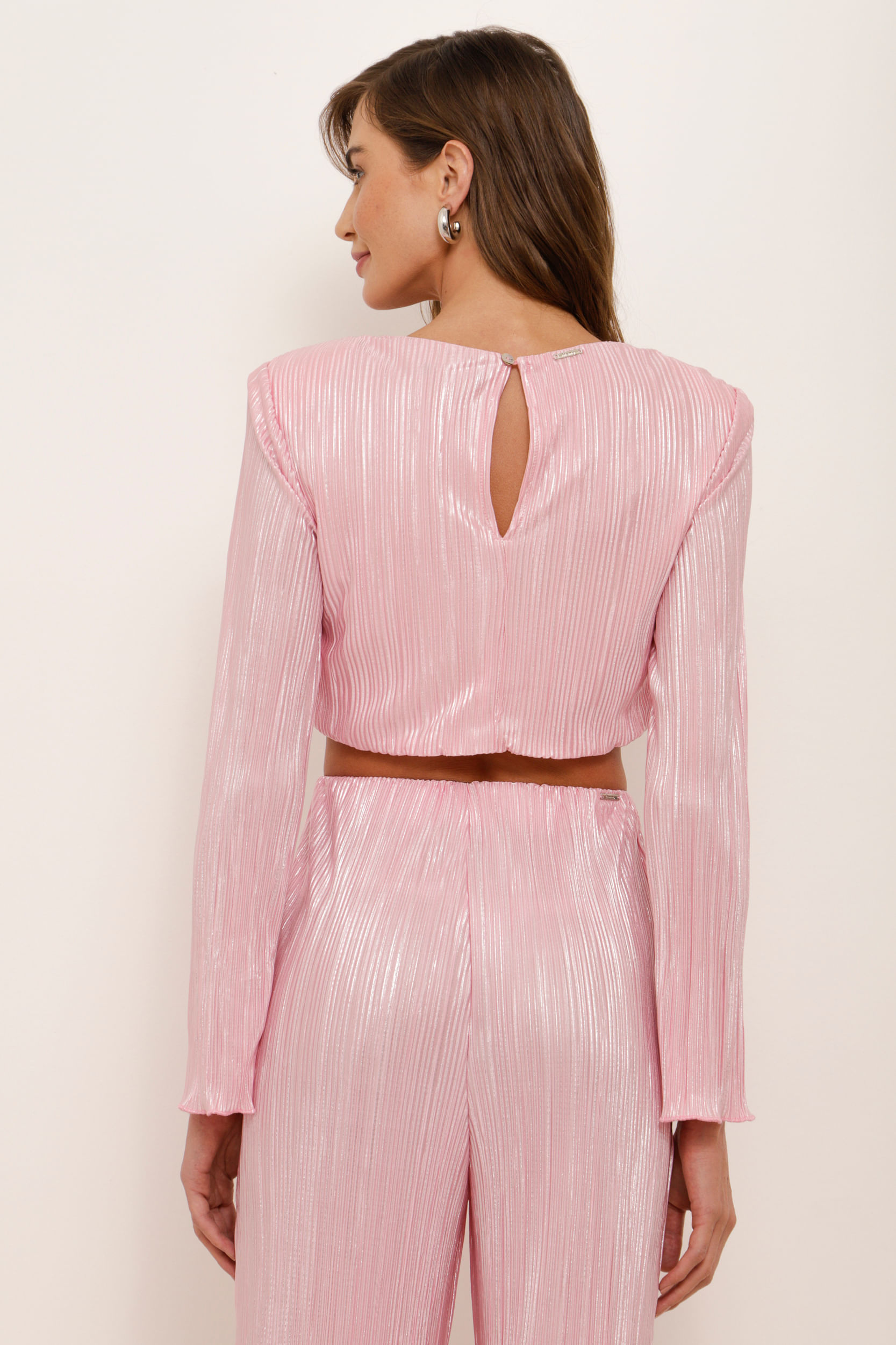 9034224 - Blusa Cropped Plissada Metalizada ROSA 9034224 - Blusa Cropped Plissada Metalizada ROSA