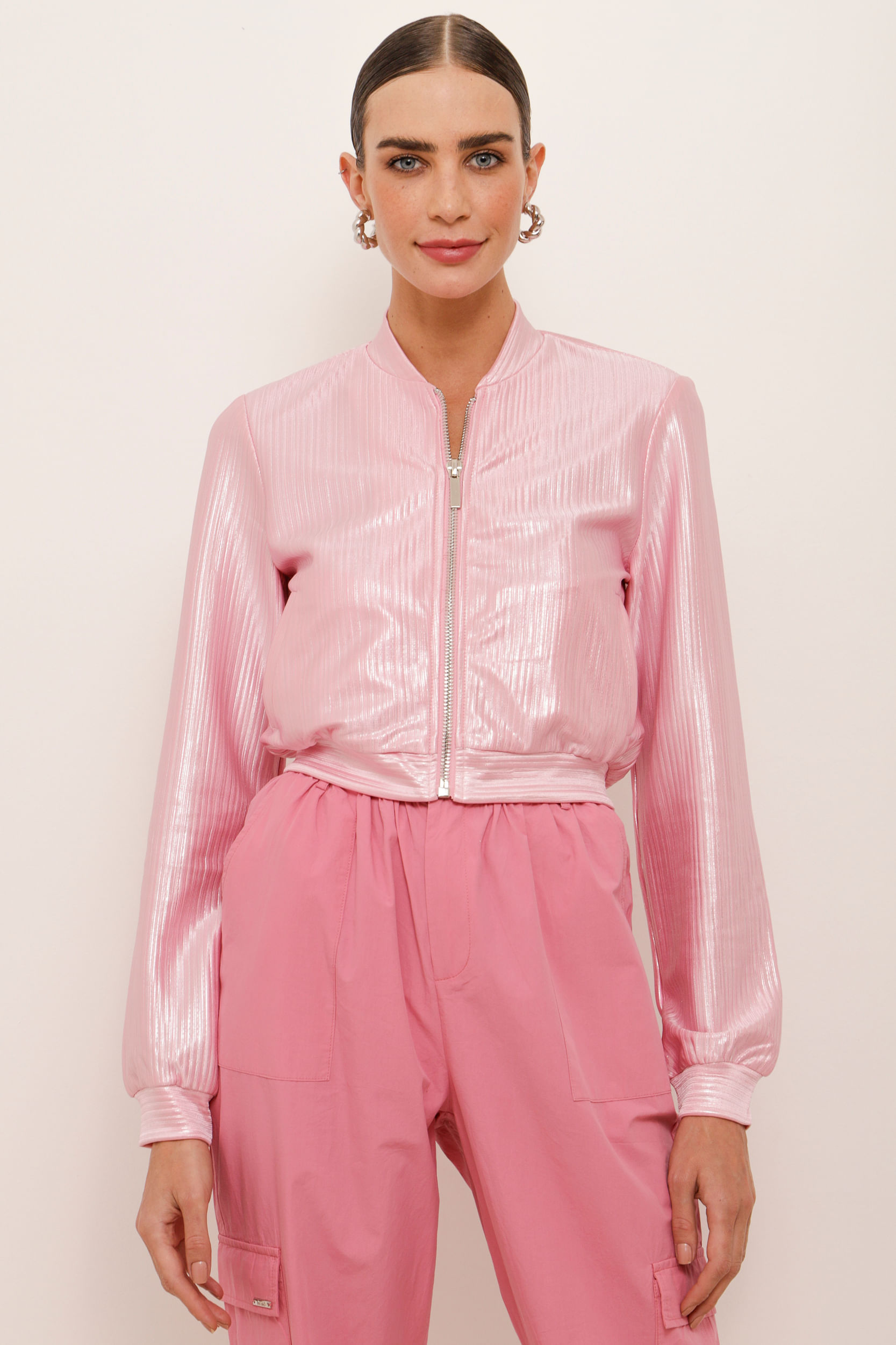 Jaqueta Bomber Plissada Metalizada ROSA