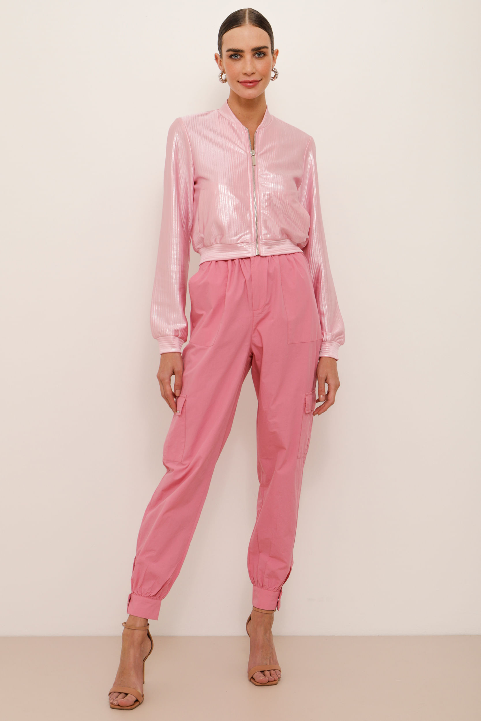 Jaqueta Bomber Plissada Metalizada ROSA Jaqueta Bomber Plissada Metalizada ROSA
