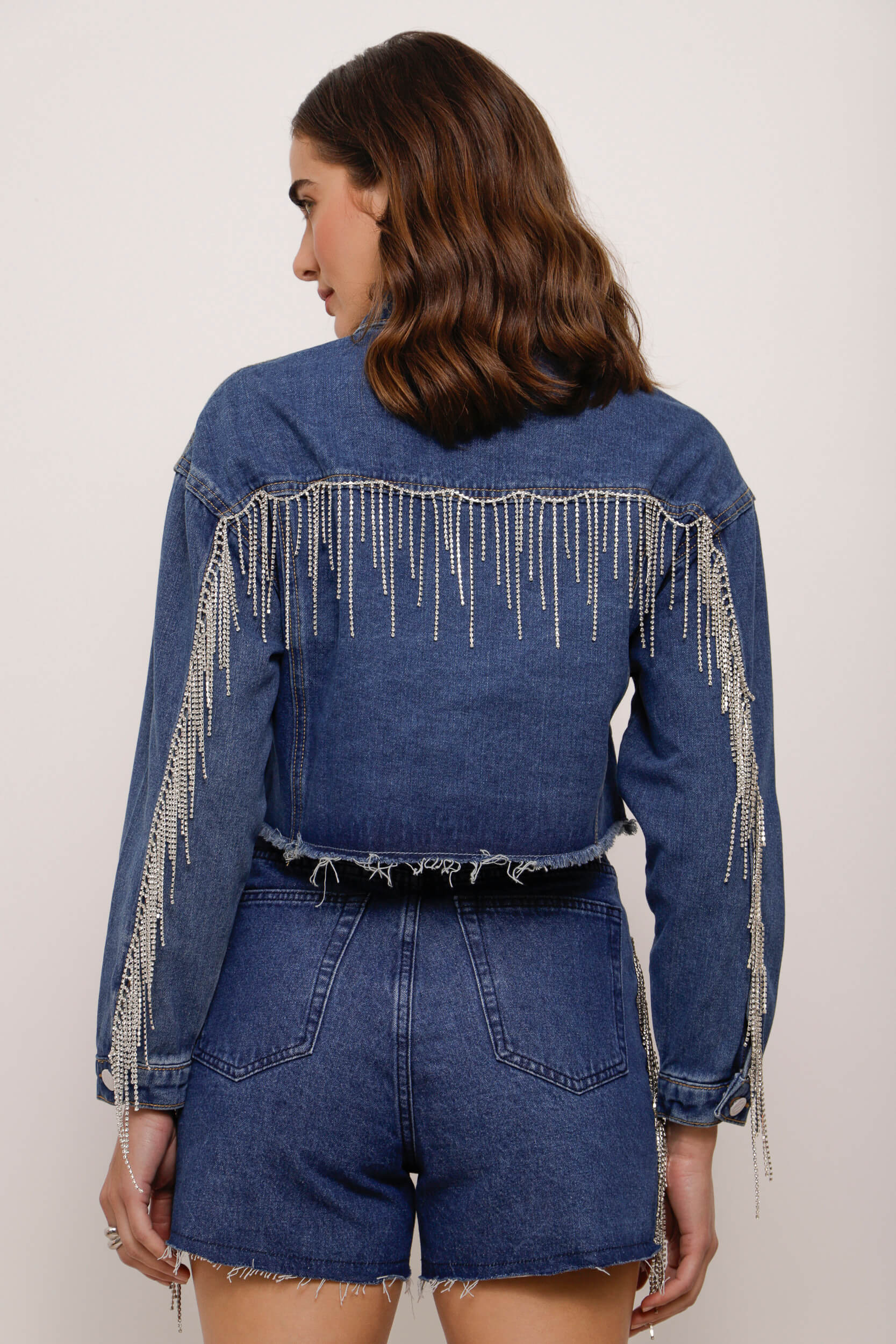 9033803 - Short Jeans Franjas Strass Lateral AZUL 9033803 - Short Jeans Franjas Strass Lateral AZUL