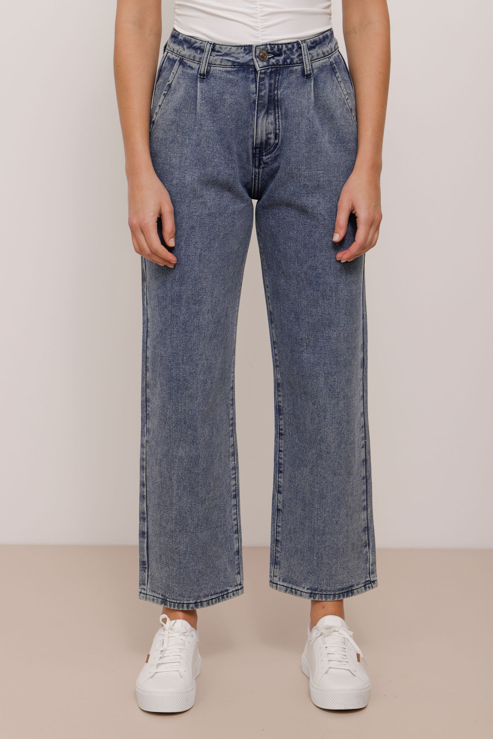 9034393 - Calça Jeans Reta Com Pregas AZUL 9034393 - Calça Jeans Reta Com Pregas AZUL