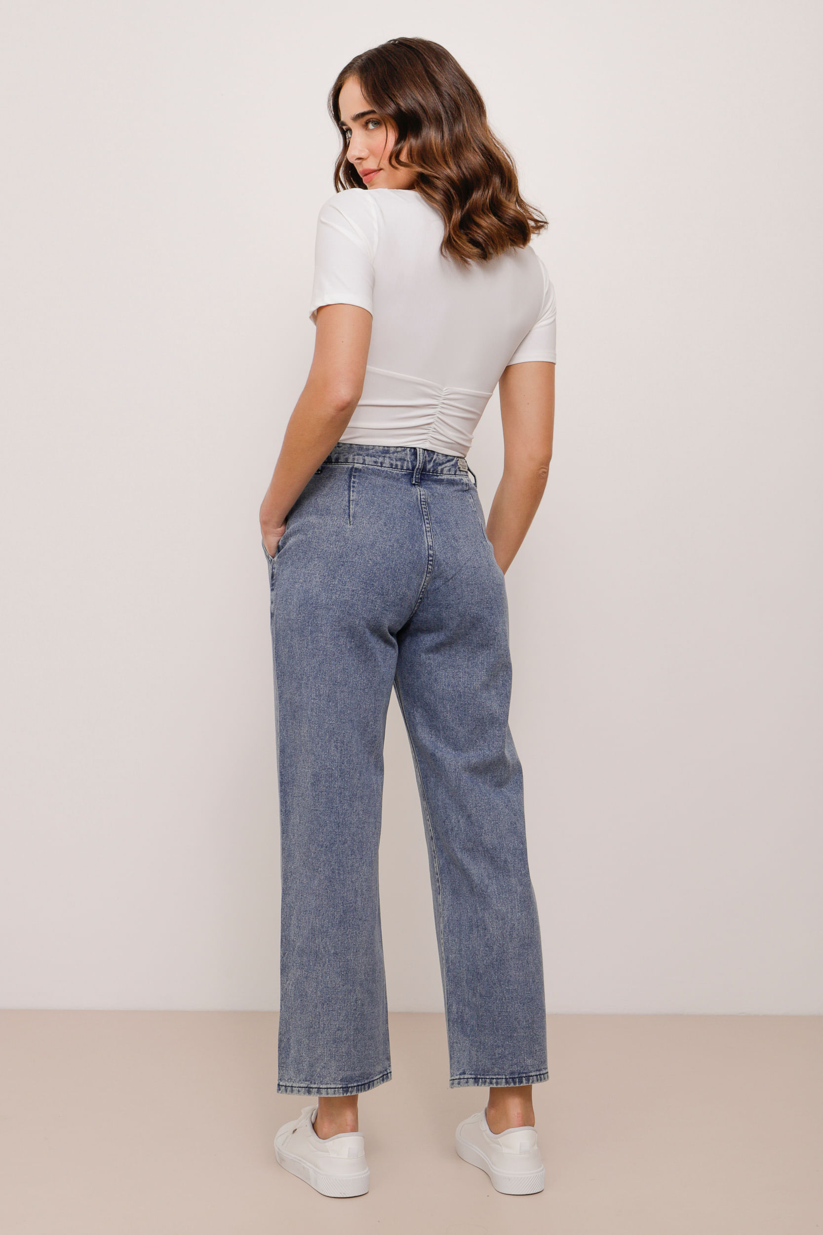 9034393 - Calça Jeans Reta Com Pregas AZUL 9034393 - Calça Jeans Reta Com Pregas AZUL