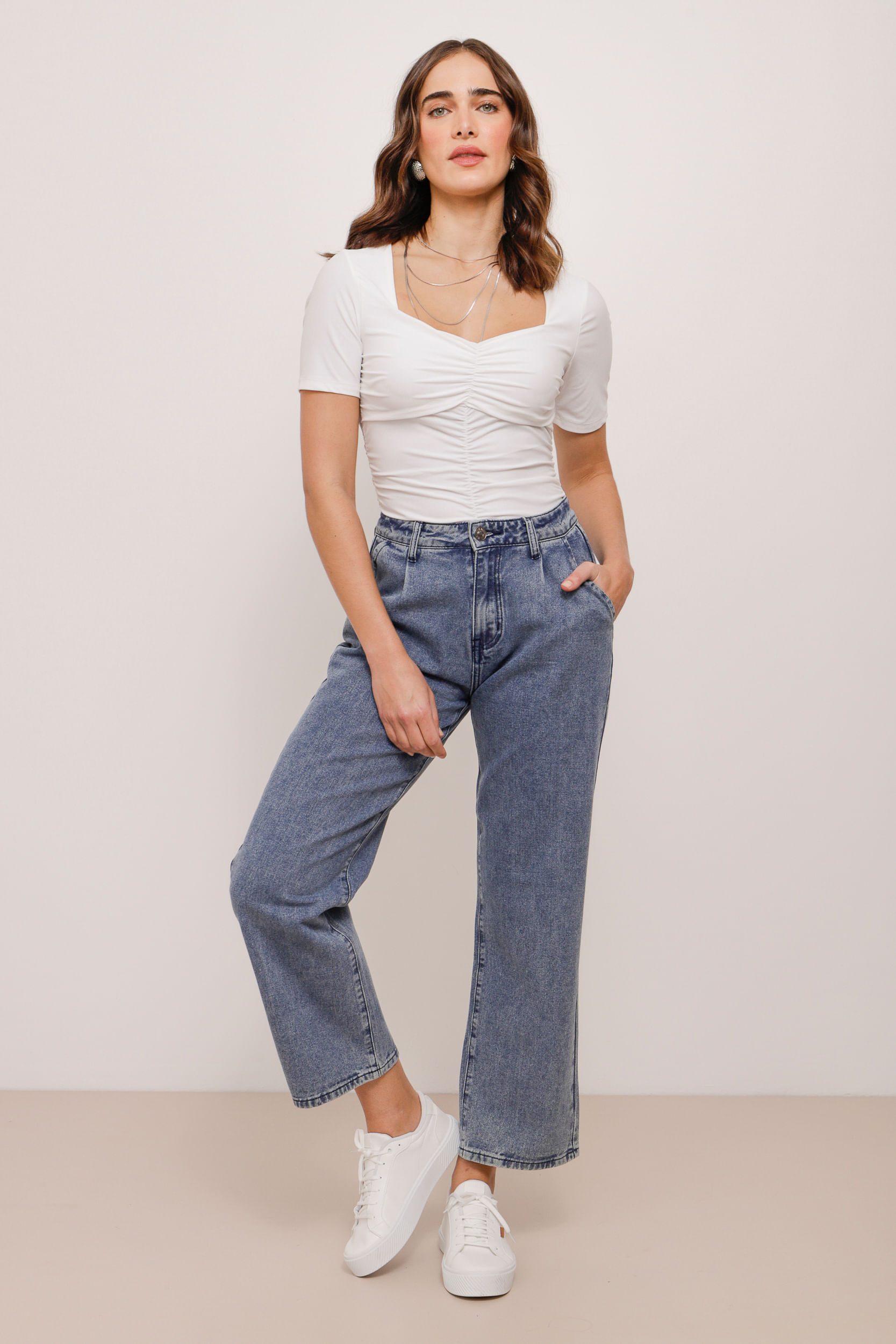 9034393 - Calça Jeans Reta Com Pregas AZUL 9034393 - Calça Jeans Reta Com Pregas AZUL