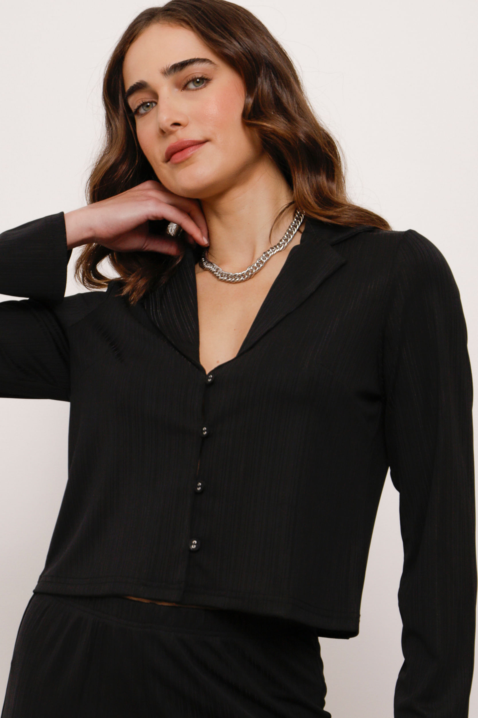 Camisa Malha Plissê Comfy PRETO