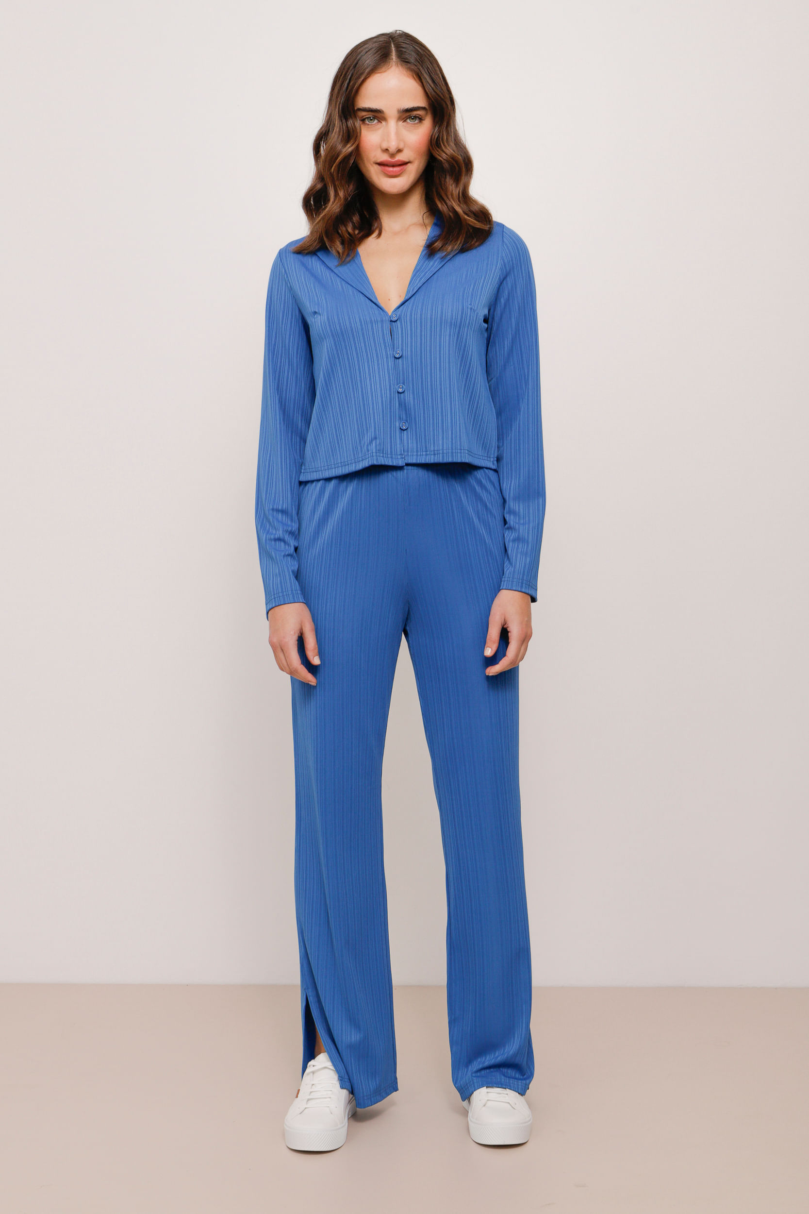 Calça Malha Plissê Comfy  AZUL