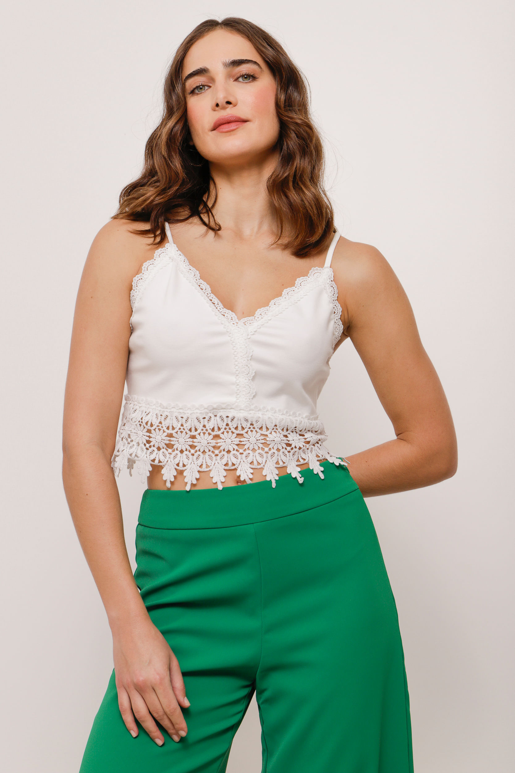 Regata Malha Power Com Renda OFF-WHITE Regata Malha Power Com Renda OFF-WHITE