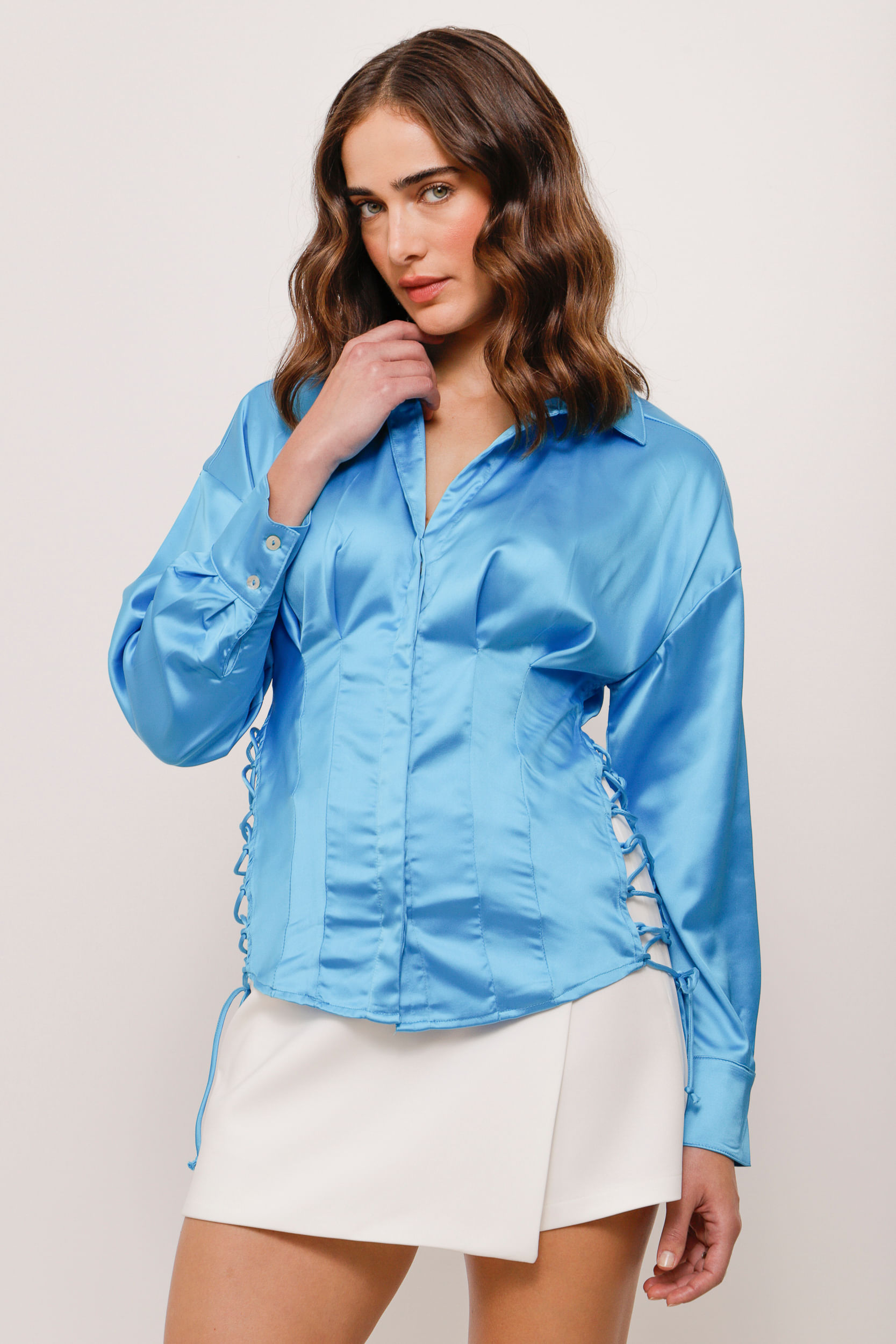 Camisa Corpete Cetim  AZUL