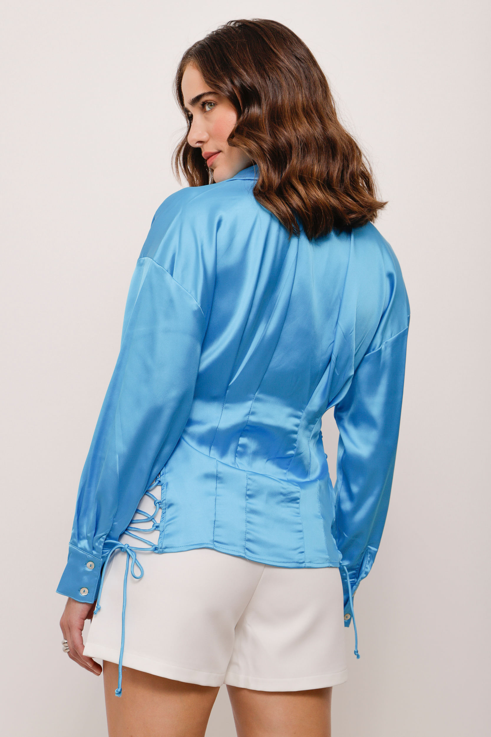 9034366 - Camisa Corpete Cetim  AZUL