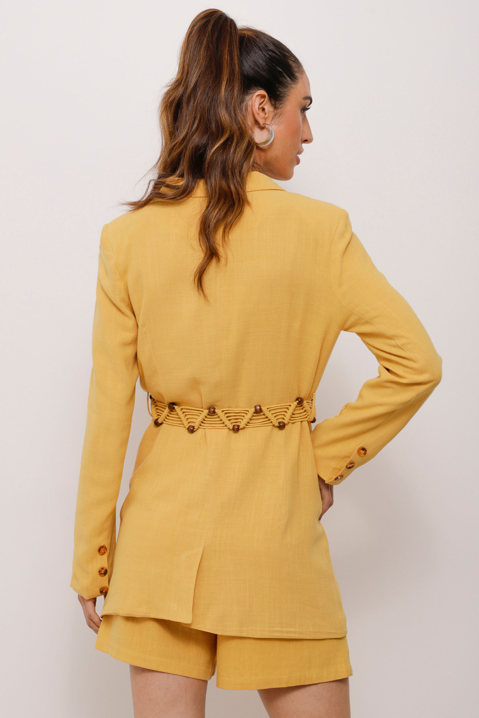 Blazer Viscolinho Utilitário Com Cinto AMARELO Blazer Viscolinho Utilitário Com Cinto AMARELO