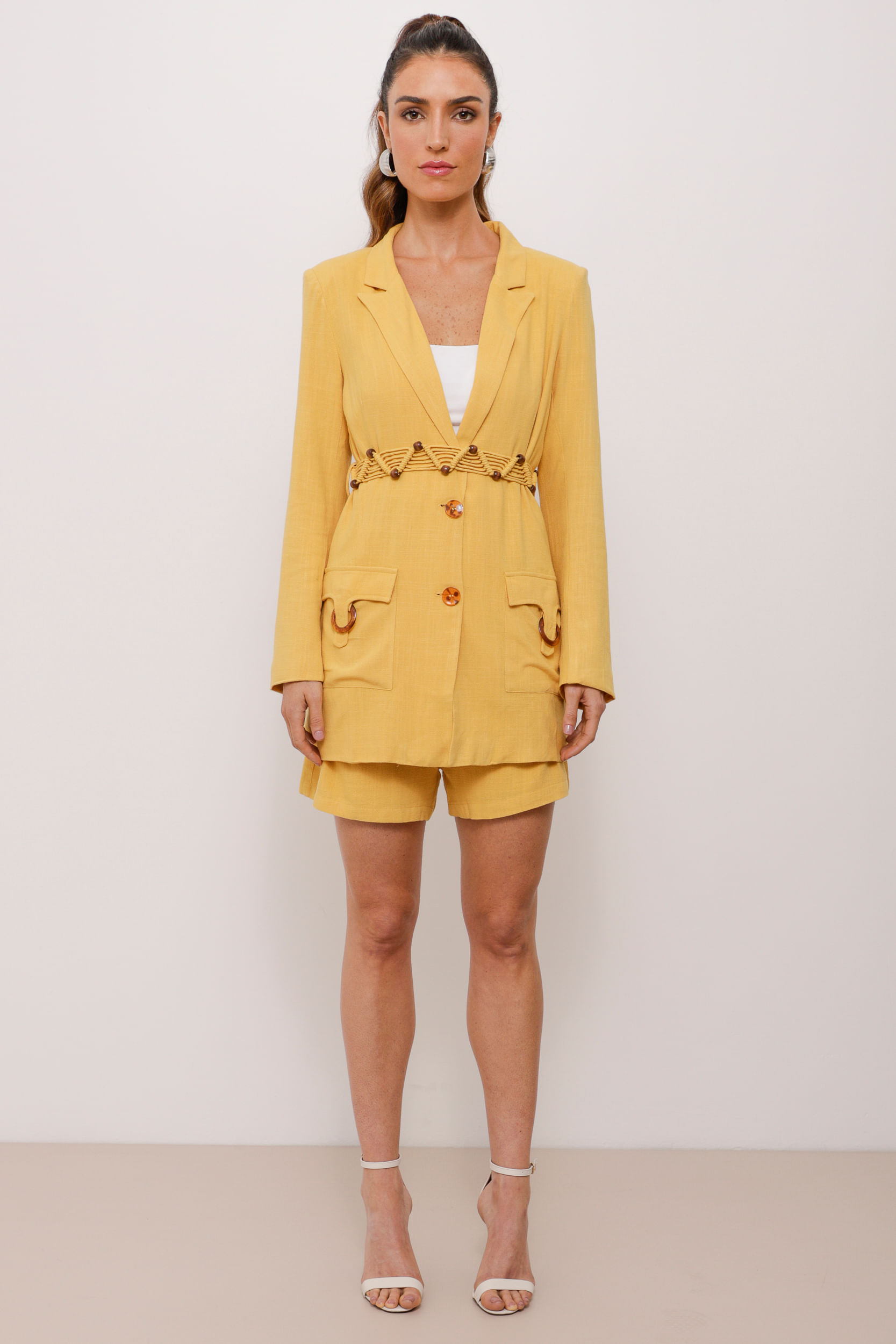 Blazer Viscolinho Utilitário Com Cinto AMARELO Blazer Viscolinho Utilitário Com Cinto AMARELO