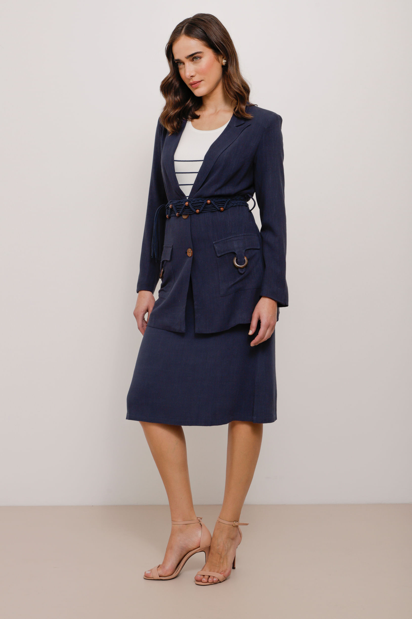 Blazer Viscolinho Utilitário Com Cinto MARINHO Blazer Viscolinho Utilitário Com Cinto MARINHO