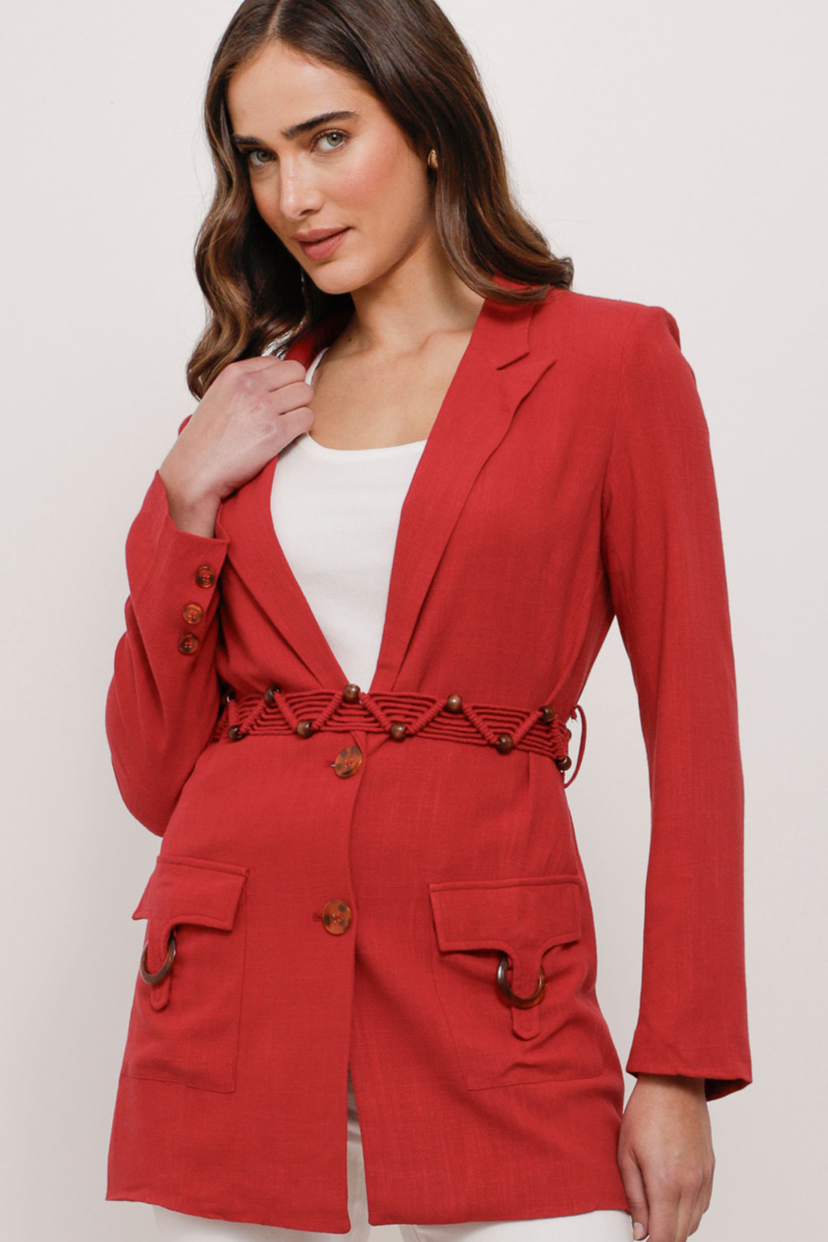 Blazer Viscolinho Utilitário Com Cinto VINHO Blazer Viscolinho Utilitário Com Cinto VINHO