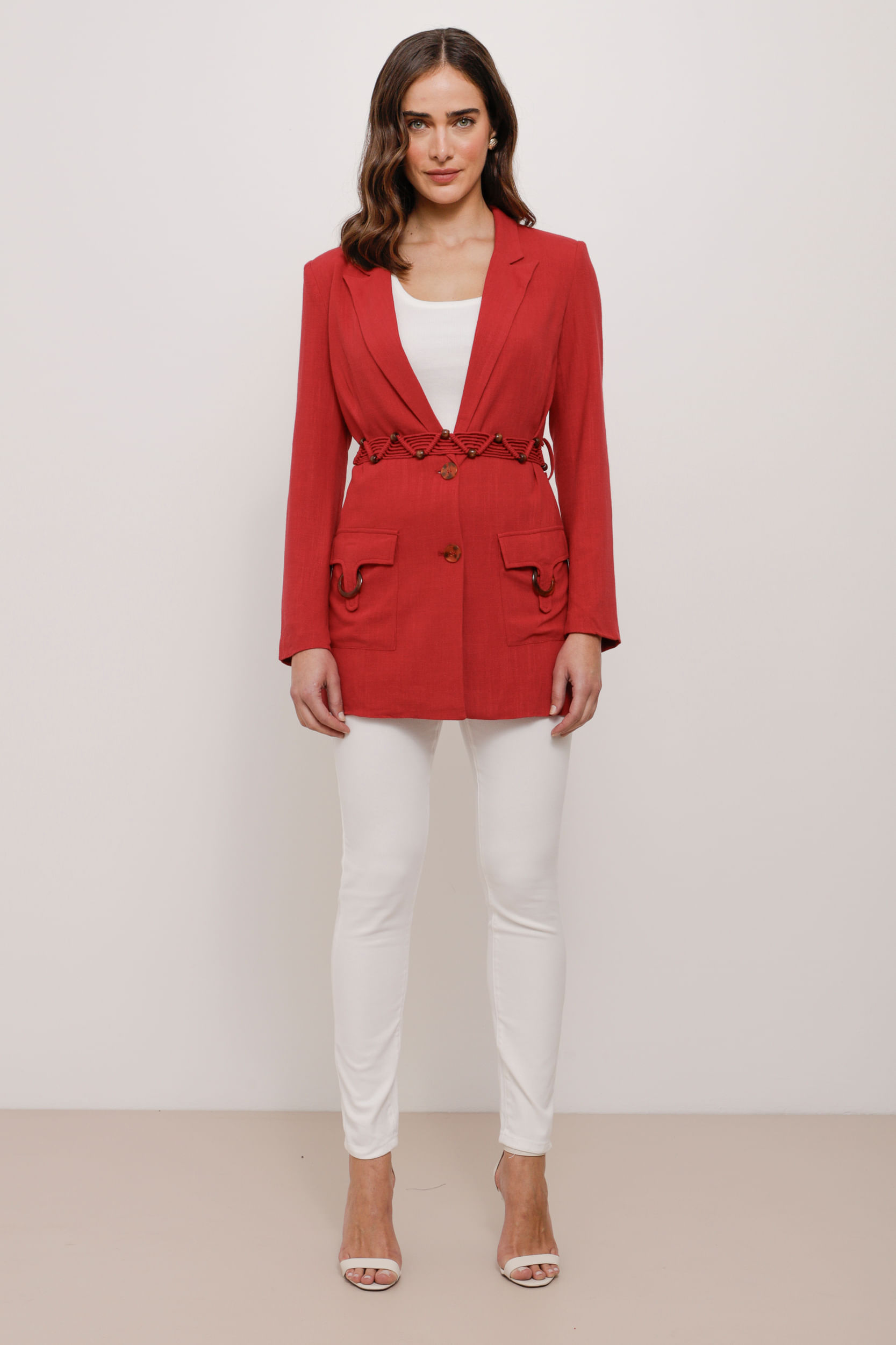 Blazer Viscolinho Utilitário Com Cinto VINHO Blazer Viscolinho Utilitário Com Cinto VINHO