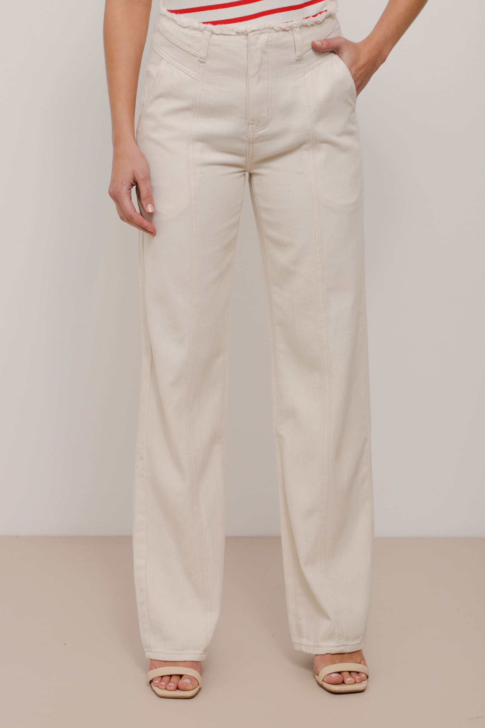9034459 - Calça Sarja Wide Leg Sem Cós NATURAL