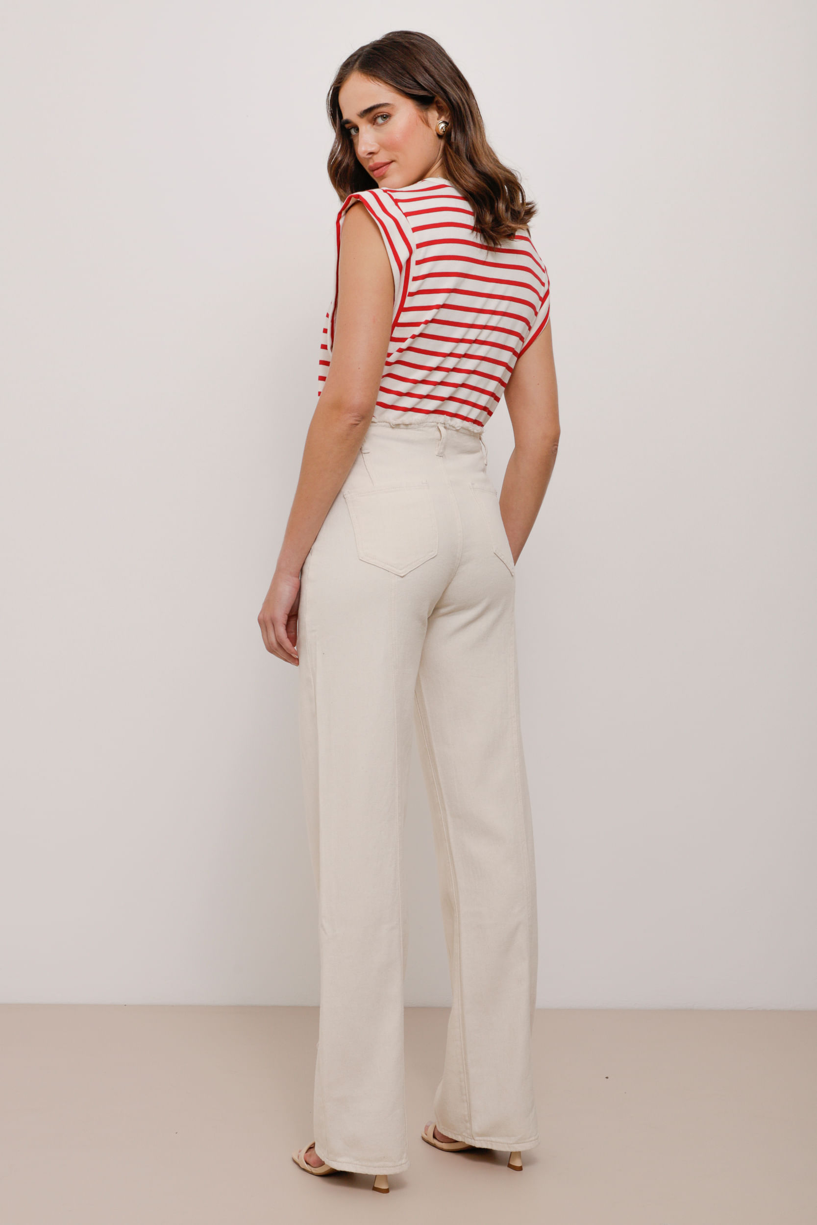 9034459 - Calça Sarja Wide Leg Sem Cós NATURAL