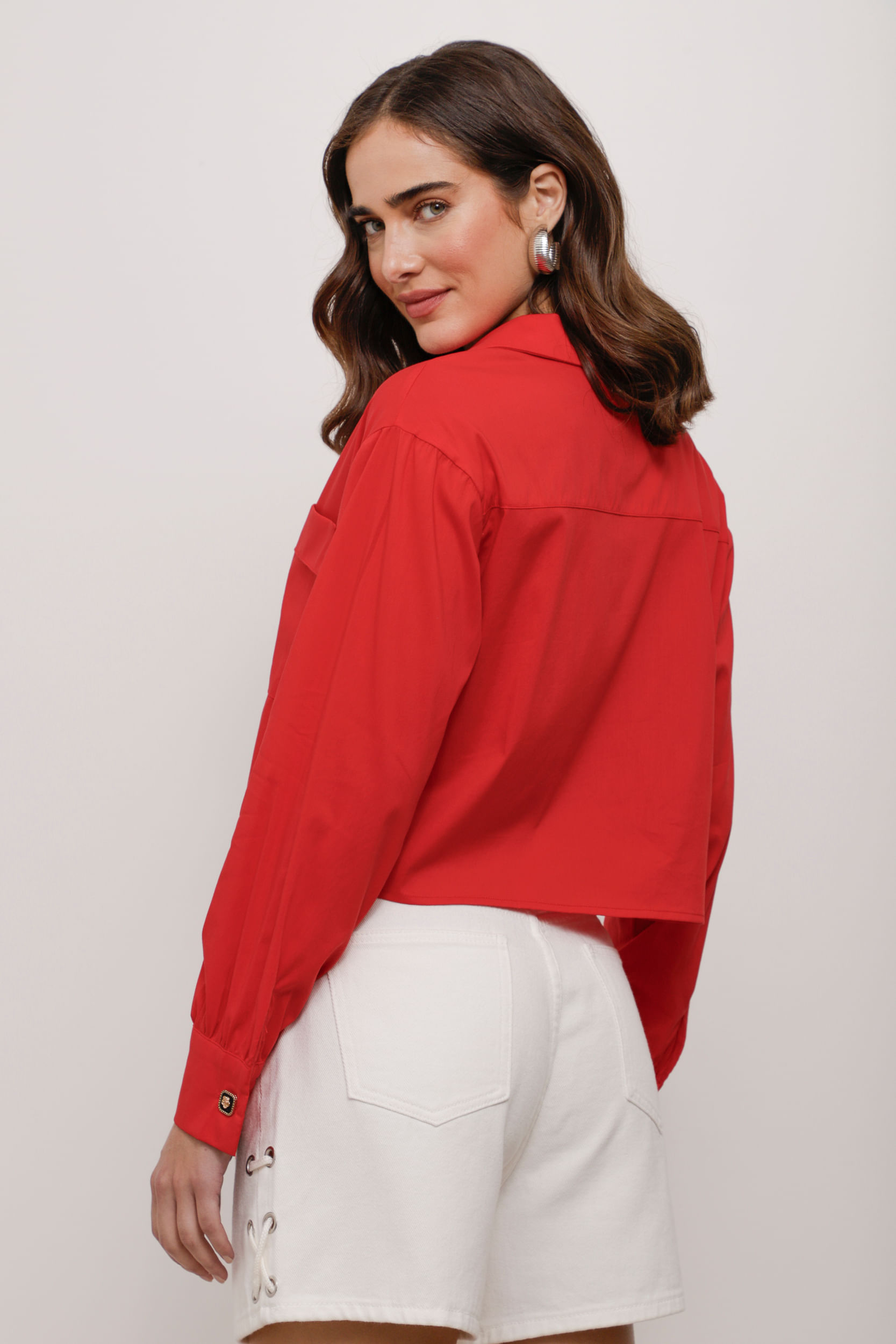 Camisa Cropped Tricoline Gola Blazer VERMELHO Camisa Cropped Tricoline Gola Blazer VERMELHO