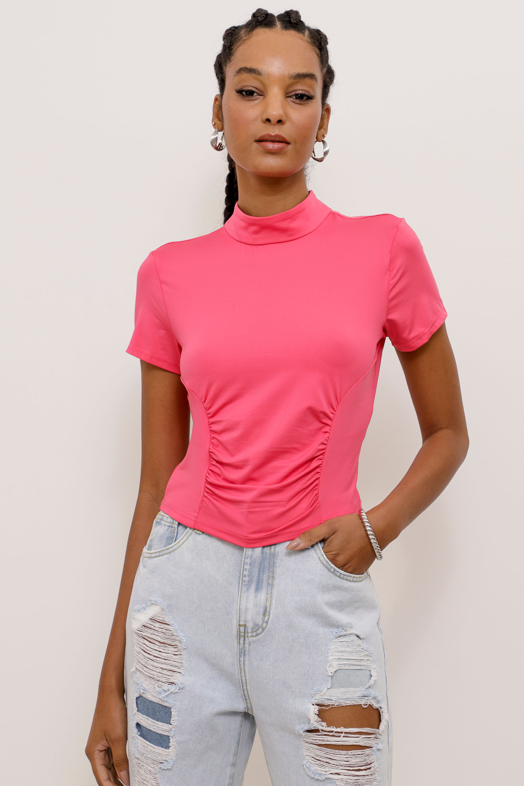 9034264 - Blusa Jersey Manga Curta Gola Alta PINK 9034264 - Blusa Jersey Manga Curta Gola Alta PINK