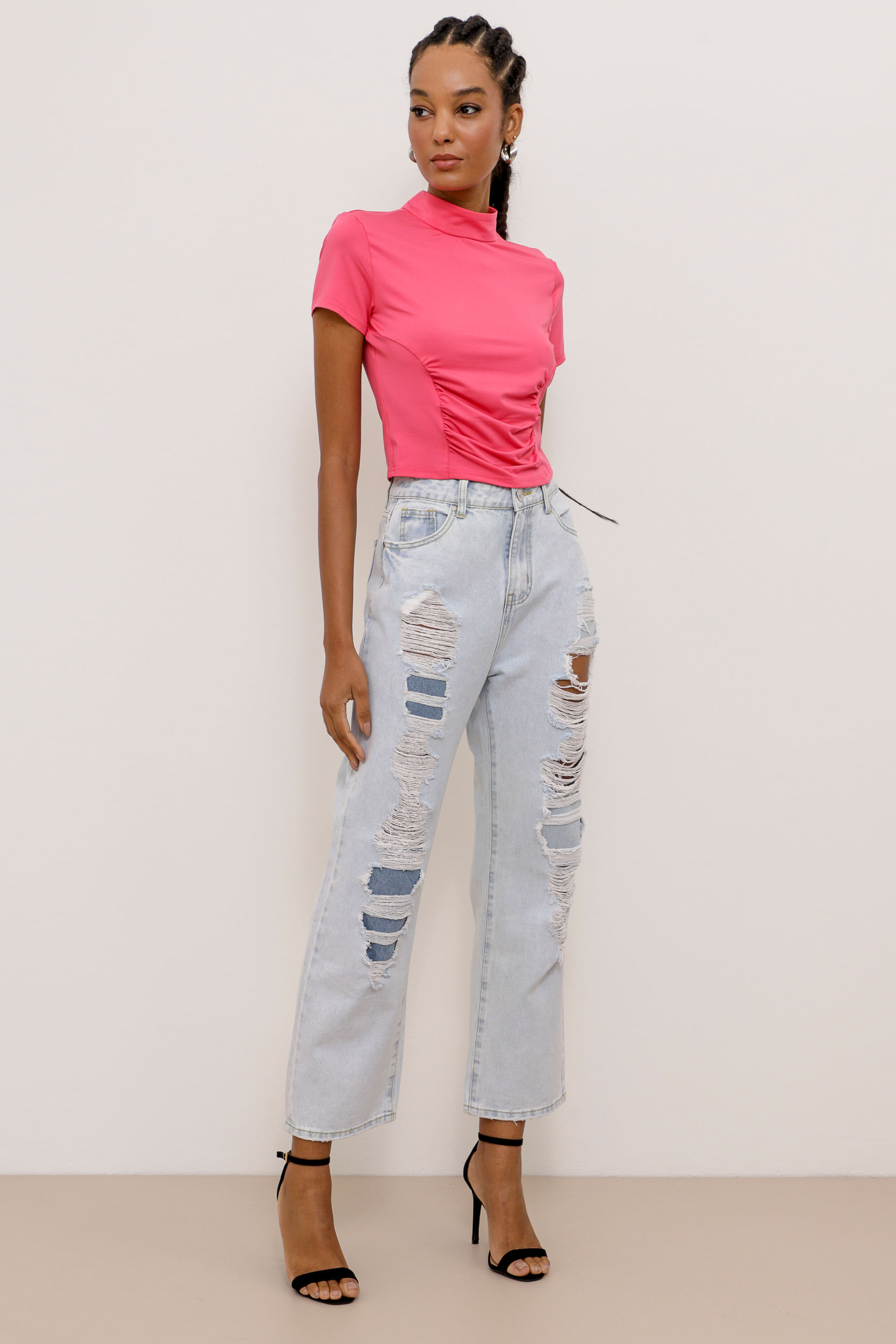 9034264 - Blusa Jersey Manga Curta Gola Alta PINK 9034264 - Blusa Jersey Manga Curta Gola Alta PINK
