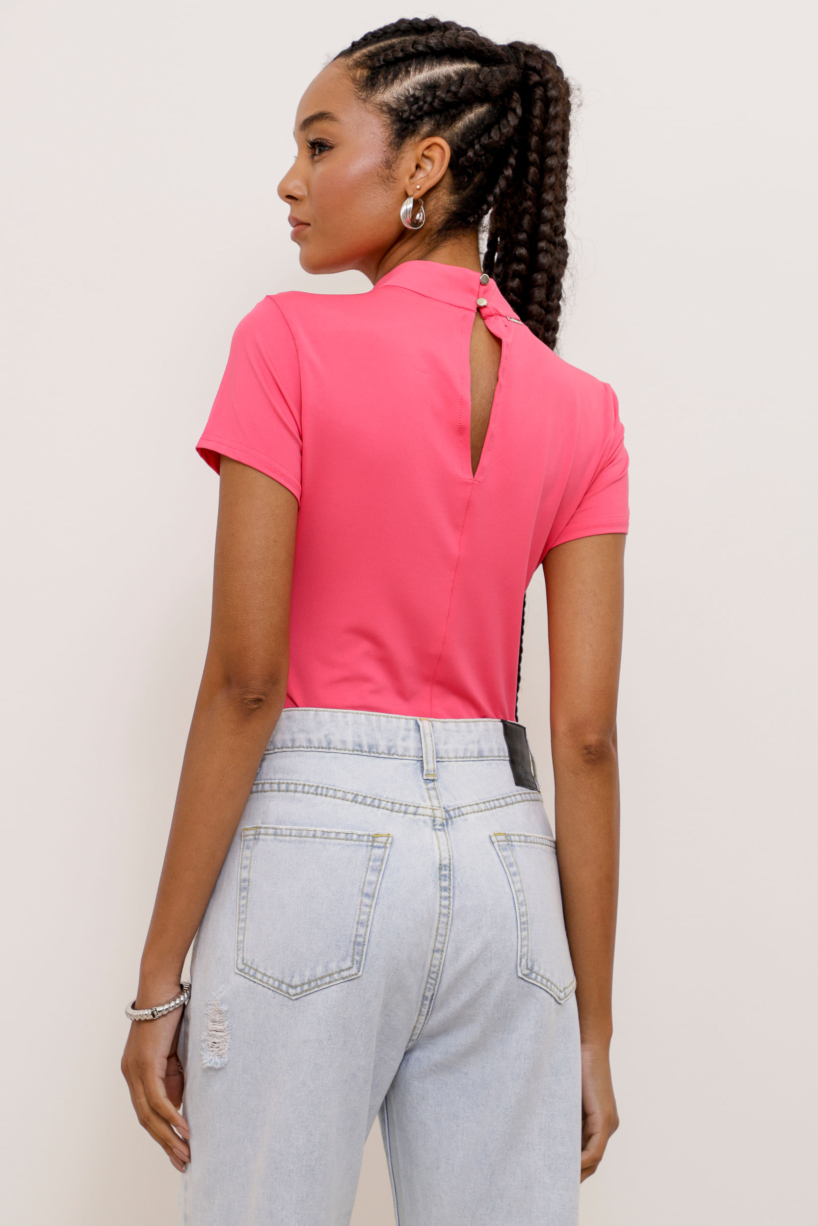 9034264 - Blusa Jersey Manga Curta Gola Alta PINK 9034264 - Blusa Jersey Manga Curta Gola Alta PINK