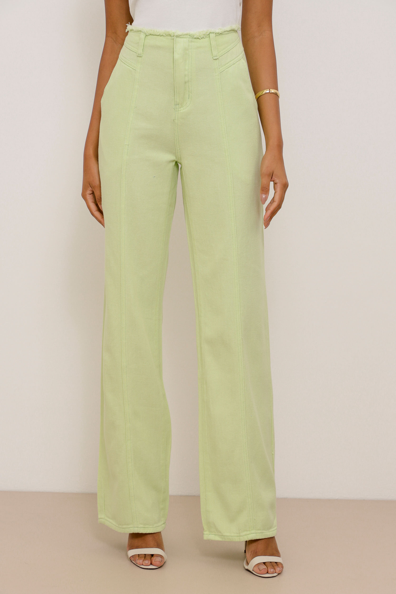 9034459 - Calça Sarja Wide Leg Sem Cós VERDE 